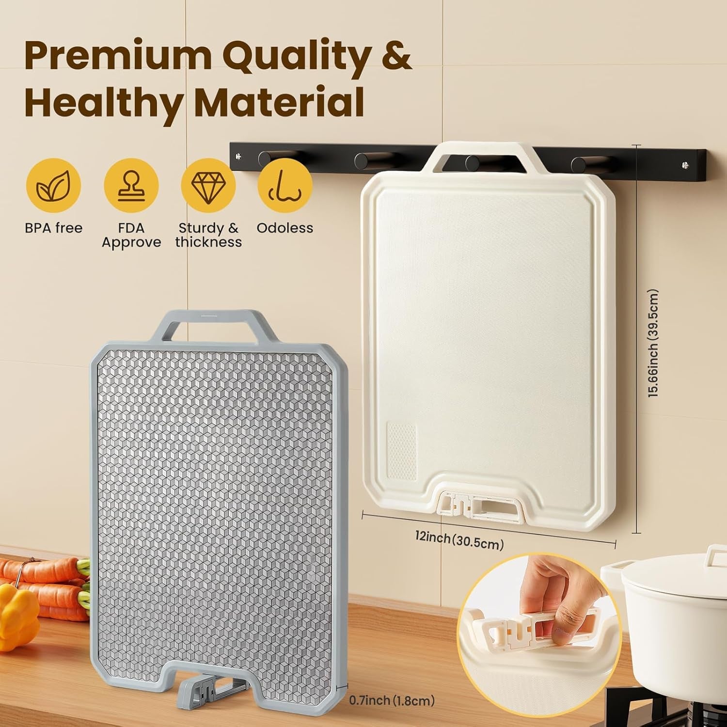 Double Sided Cutting Boards for Kitchen-16X 12 Inch 304 Stainless Steel & Wheat Straw PP Cutting Board for Meat/Vegetable-Non Slip.Dishwasher Safe and Scratch Resistant Chopping Board Beige - Image 7