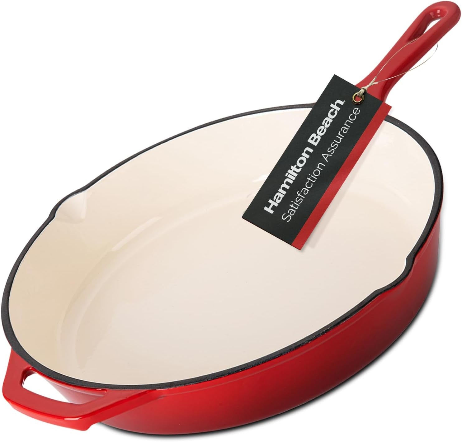 Hamilton Beach Enameled Cast Iron Fry Pan 12-Inch Red. Cream Enamel Coating. Skillet Pan for Stove Top and Oven - Image 8