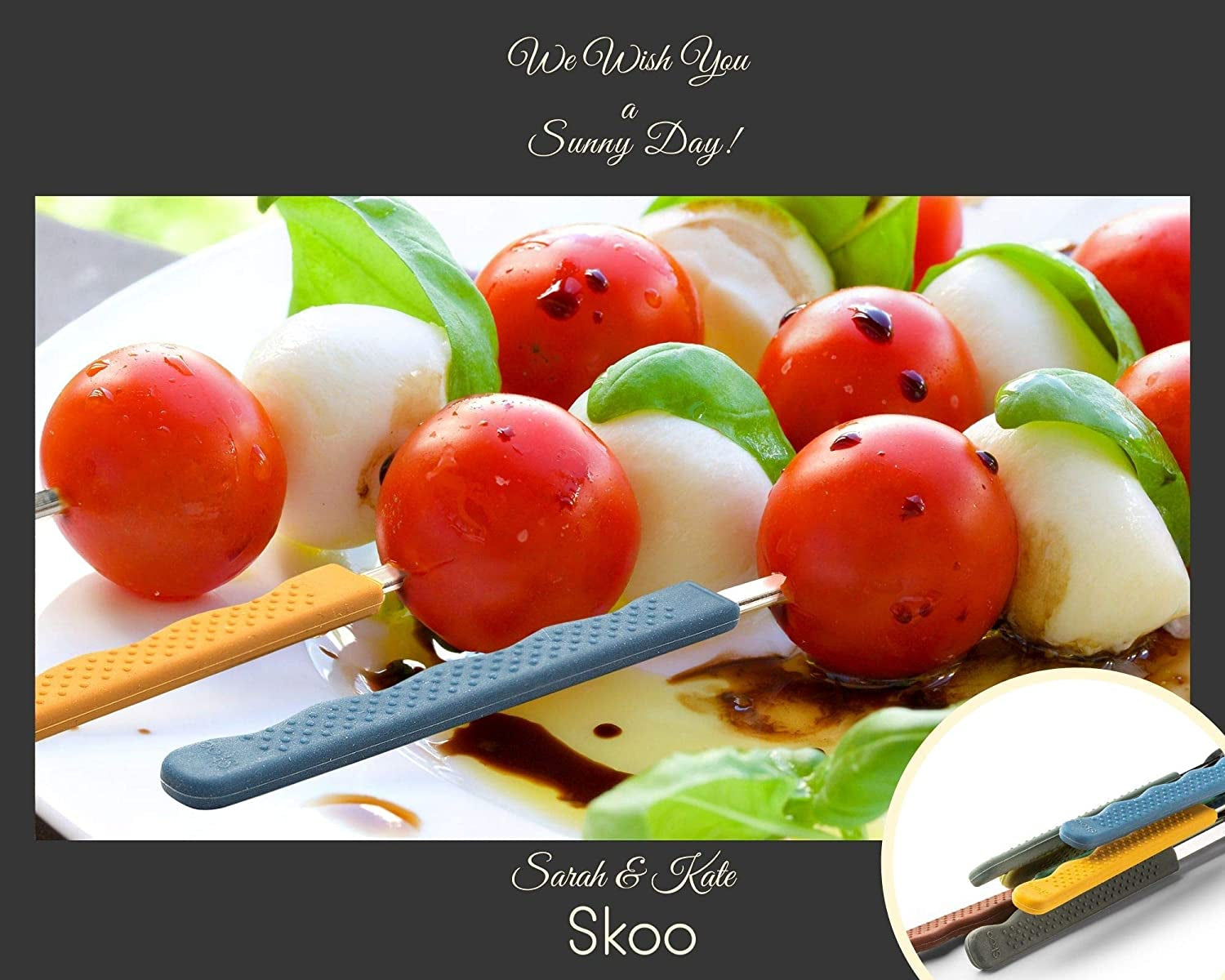Skoo Barbecue Skewers Set - 7 Silicone Handled Stainless Steel BBQ Skewers + Silicone Storage Bag - 14 Flat Metal Shish Kebab Skewers for Grilling - Reusable Grill Kabob Skewer Sticks + Rollable Bag - Image 7