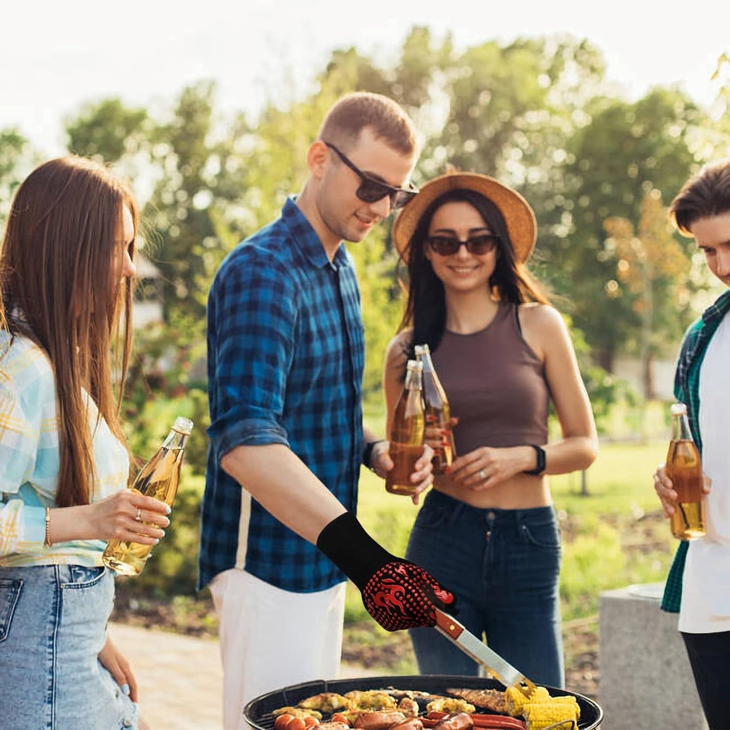 1 Pair/2 Pieces BBQ Gloves. Grilling Gloves. Heat Resistant Barbecue Oven Gloves. 1472°F/800°C Kitchen Fireproof Mitts Heat Proof for Grilling. Baking. Cooking. Welding Gloves Mitts - Red - Image 4