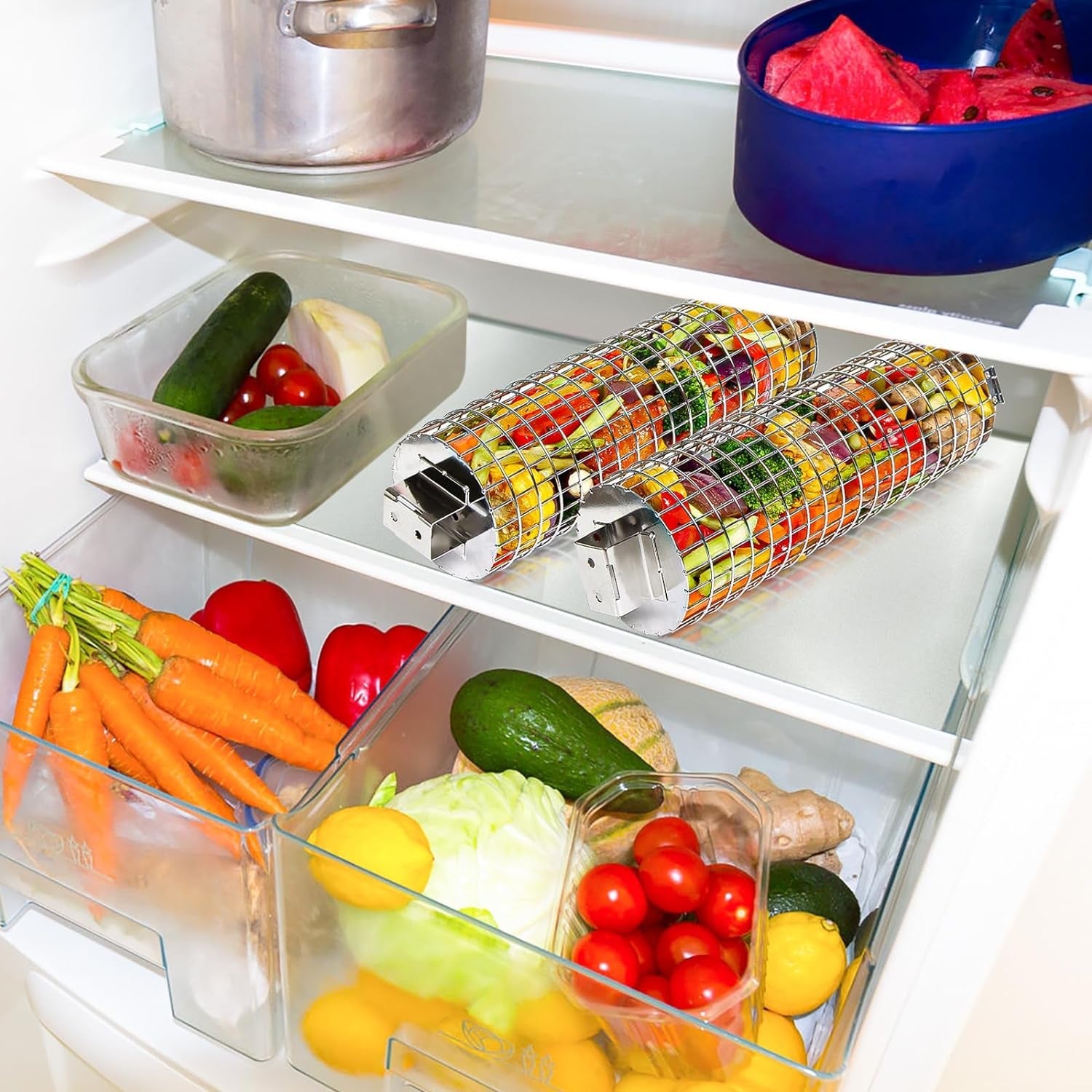 CEBERVICE Rolling Grilling Baskets. SUS304 Stainless Steel. REMOVABLE WOODEN HANDLE. Portable BBQ Outdoor Camping round Cylinder Grilling Rack for Fish. Vegetables. Shrimp. Barbeque Griller Cooking Accessories Gifts for Men. Dad. Father. Husband - Image 7