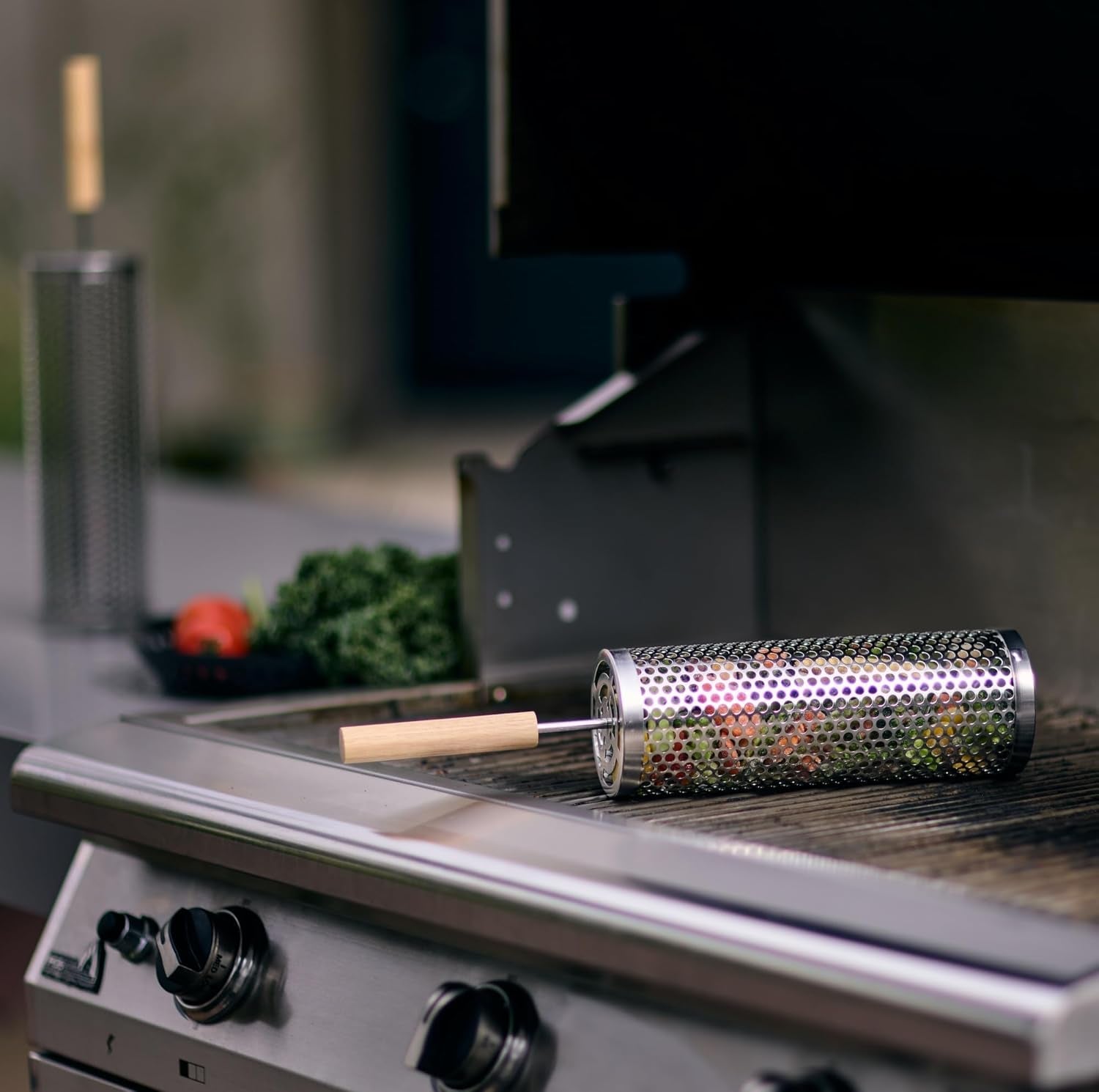 2Pcs Large Nesting Rolling Grill Baskets for Outdoor Grill. USA Based. Commercial Grade. 304 Stainless Steel BBQ round Grilling Baskets with Wood Handles Set with Oil Pourer/Brush and Grill Glove - Image 6