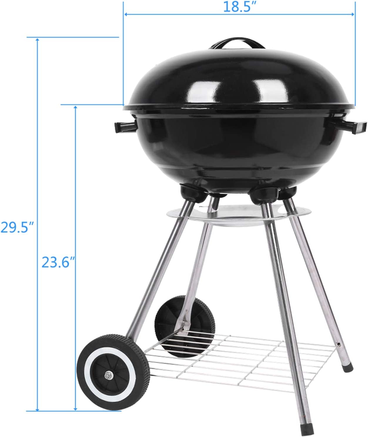 Outvita 18 Inch Portable Charcoal Grill. Stainless Steel BBQ Kettle Charcoal Grill with Wheels and Storage Holder for Camping. Picnic. Barbecue. Party. Outdoor Activities - Image 2