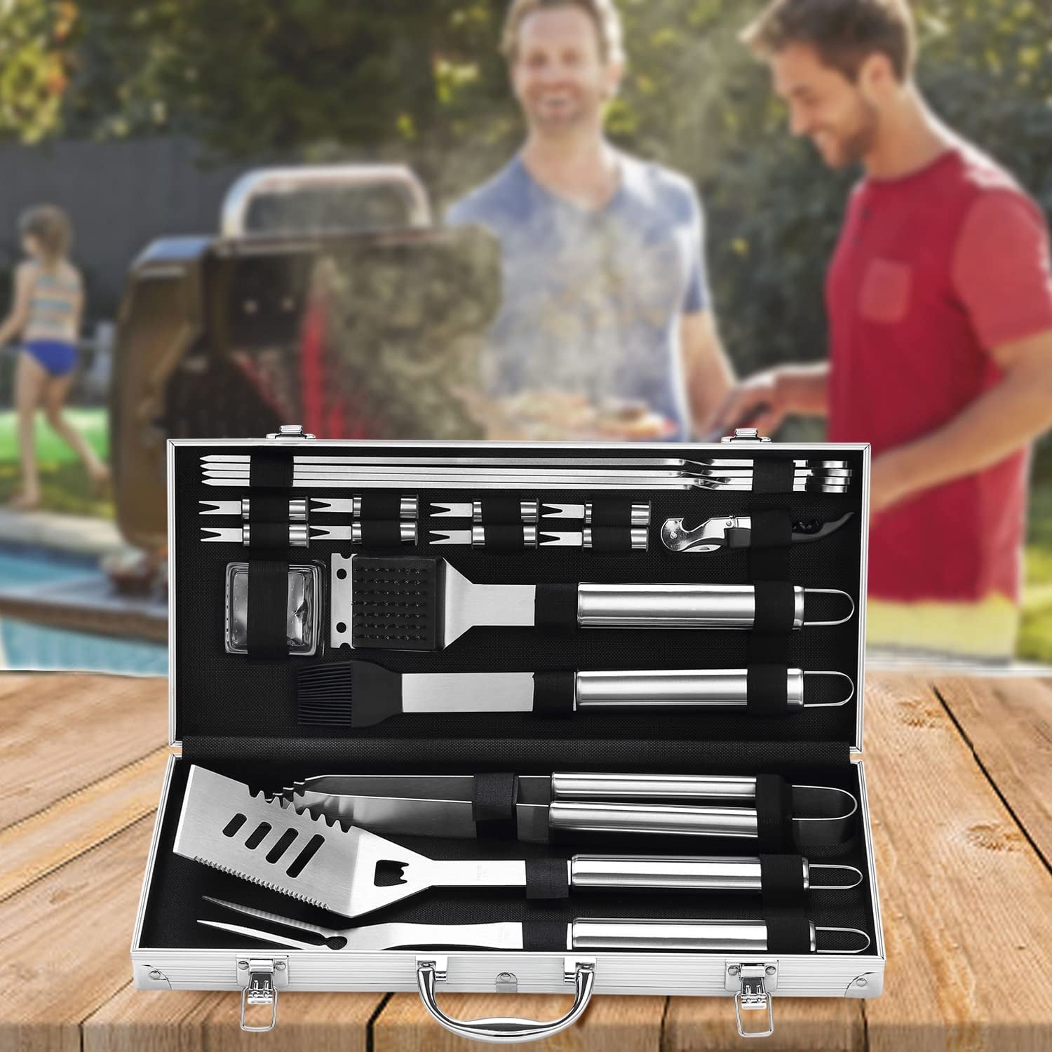 20PCS Heavy Duty BBQ Grill Tools Set - Extra Thick Stainless Steel Spatula. Fork& Tongs. Complete Barbecue Accessories Kit in Aluminum Storage Case - Perfect Grill Gifts for Men - Image 7