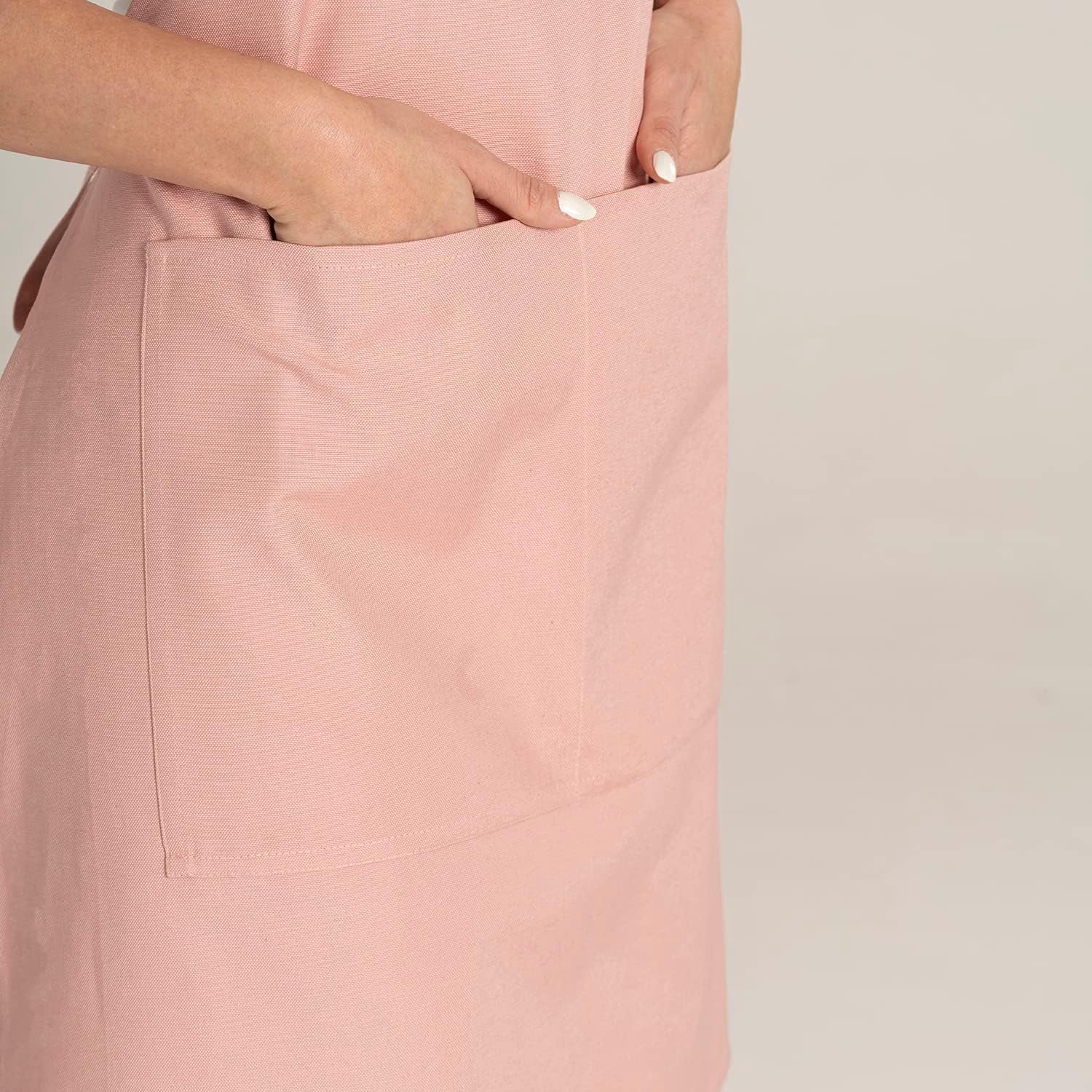TOSHE Kitchen Apron Waterdrop Resistant Cotton Apron with Adjustable Aprons for Women with Pockets 10 Color Option Cooking Powder Pink Apron (Powder Pink) - Image 8