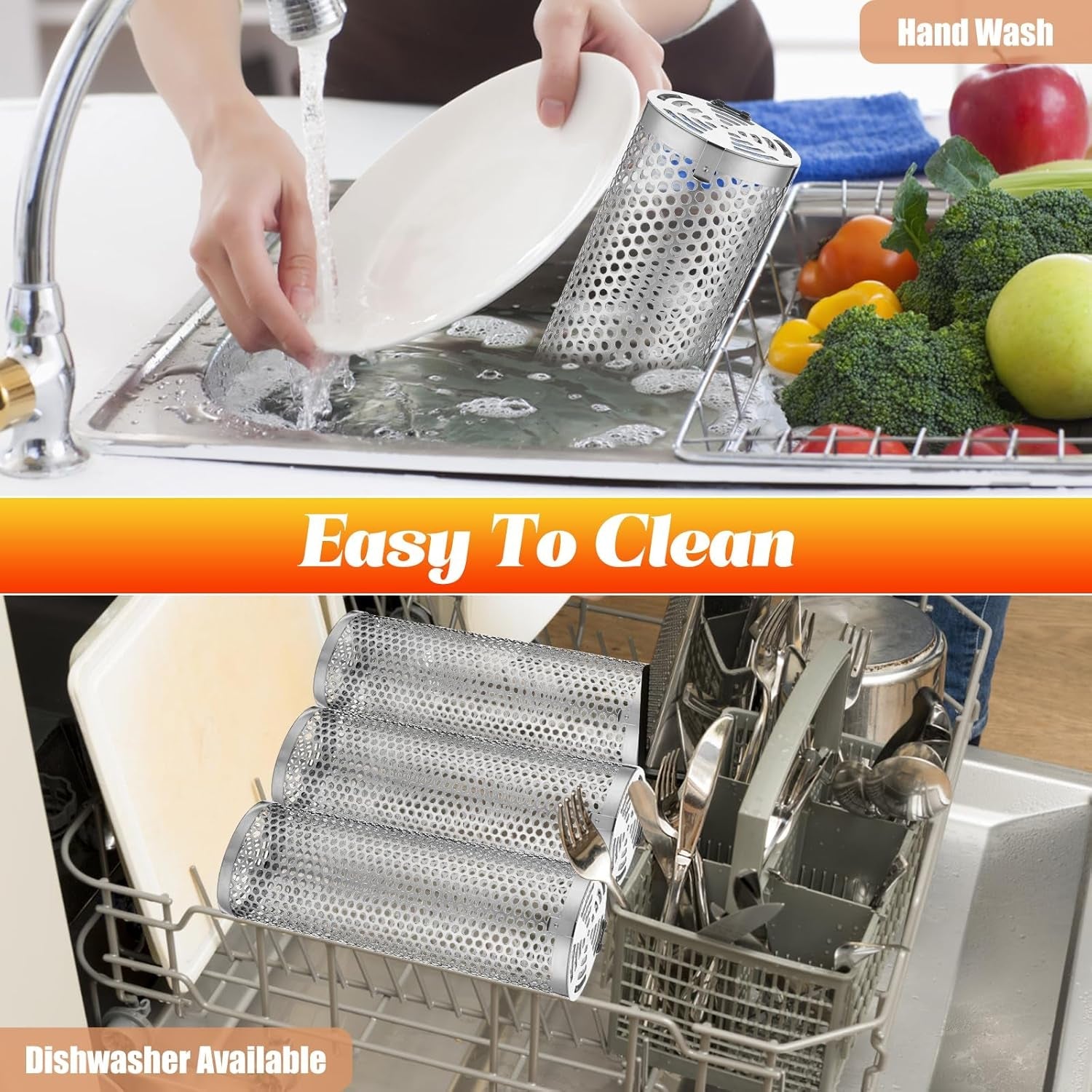 Grill Basket for Outdoor Camping.Bbq Grill Basket. Rolling Grilling Basket. Stainless Steel Grill Mesh Barbeque Grill Accessories. Portable Grill Baskets for Fish. Meat. Gifts for Men Dad Husband - Image 3