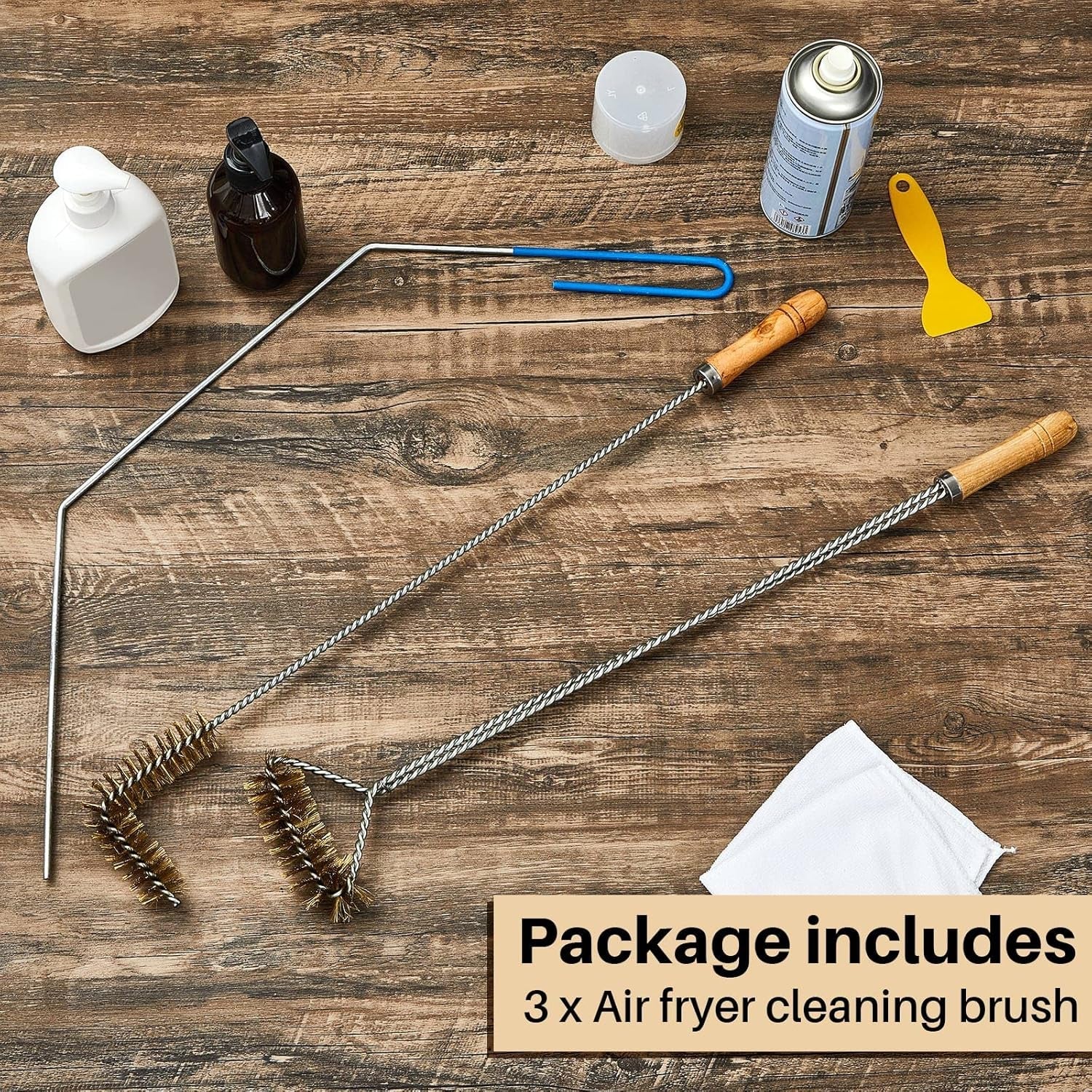 Nuenen 3 Pieces Fryer Cleaning Tools Including L Shaped Fryer Cleaning Brush. Deep Cleanout Rod and Long Handle Basket Brush. Good to 750F for Restaurant Accessories - Image 3