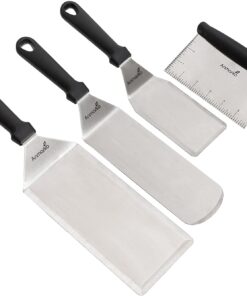 Metal Spatula Griddle Accessories Set - Griddle Scraper Flat Spatula Pancake Flipper Hamburger Turner - Metal Utensil Great for BBQ Grill Flat Top Cast Iron Griddle - Commercial Grade