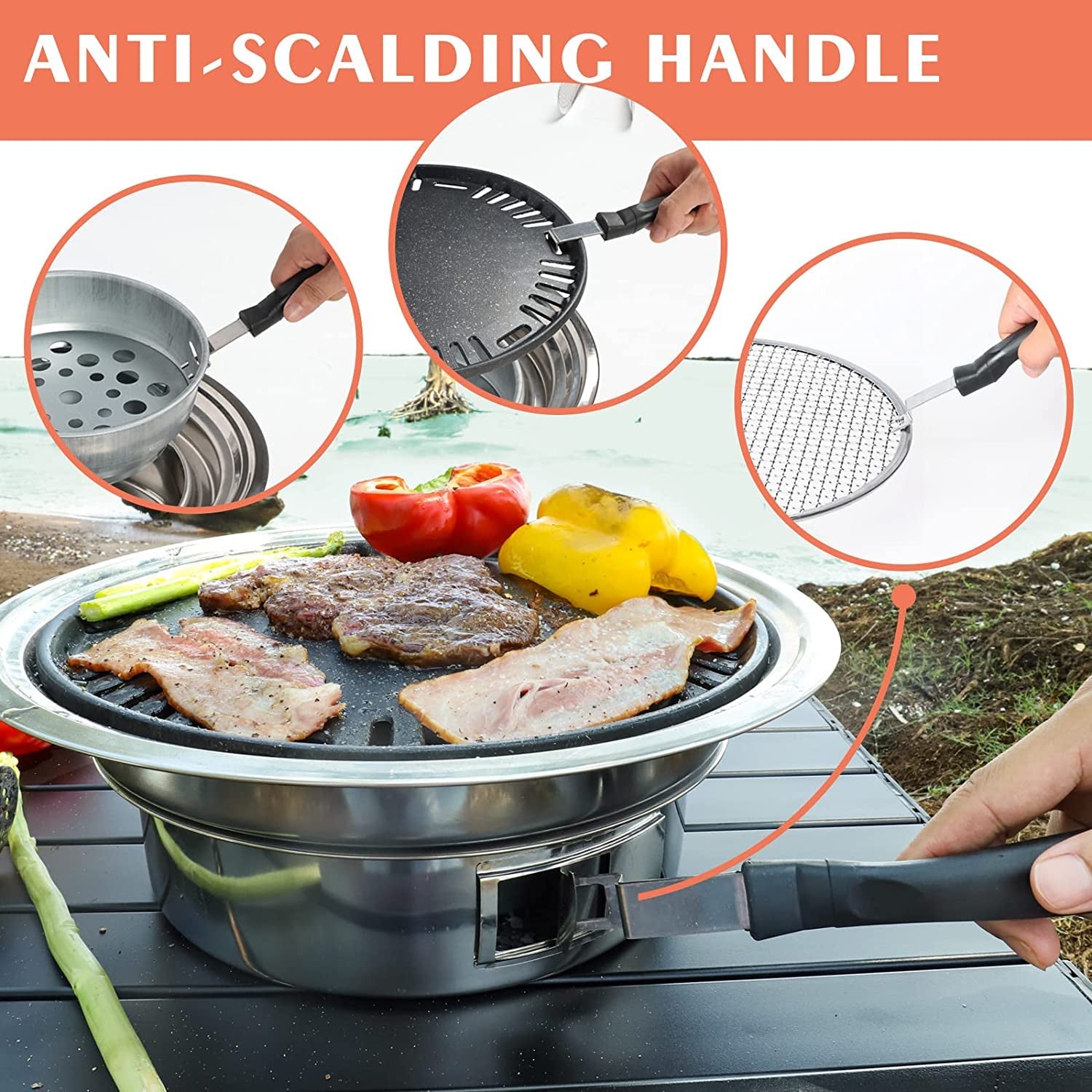 Puraville Charcoal Barbecue Grill. 13.7 Inches Non-Stick Korean BBQ Grill. Portable Stainless Steel Charcoal Stove for Home Party Outdoor Camping - Image 6