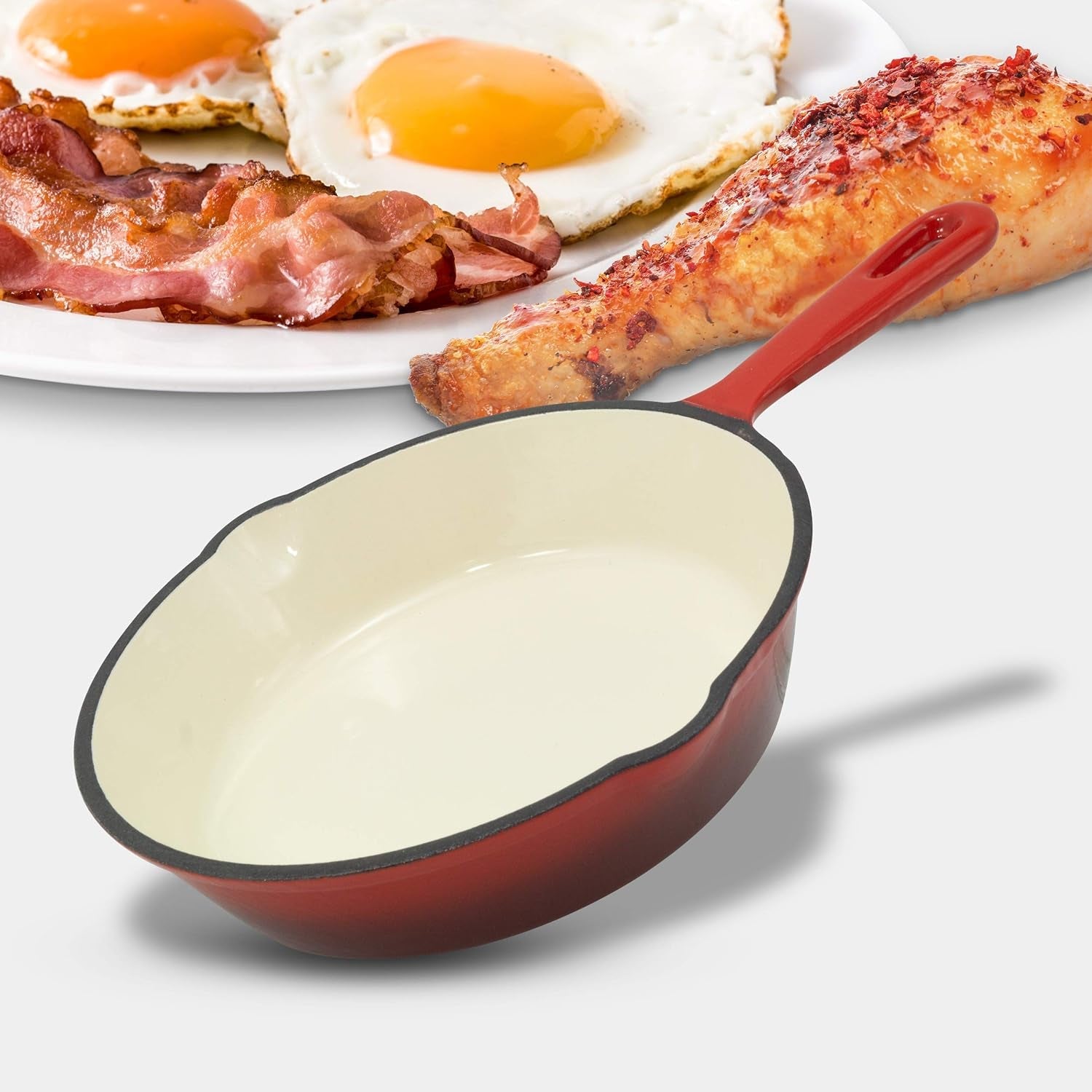 Excelsteel 3 Pc Cast Iron Skillet Set W/Red Enamel Coating. Perfect for Home Stovetop and Delicious Outdoor Cooking Skillet Set - Image 2