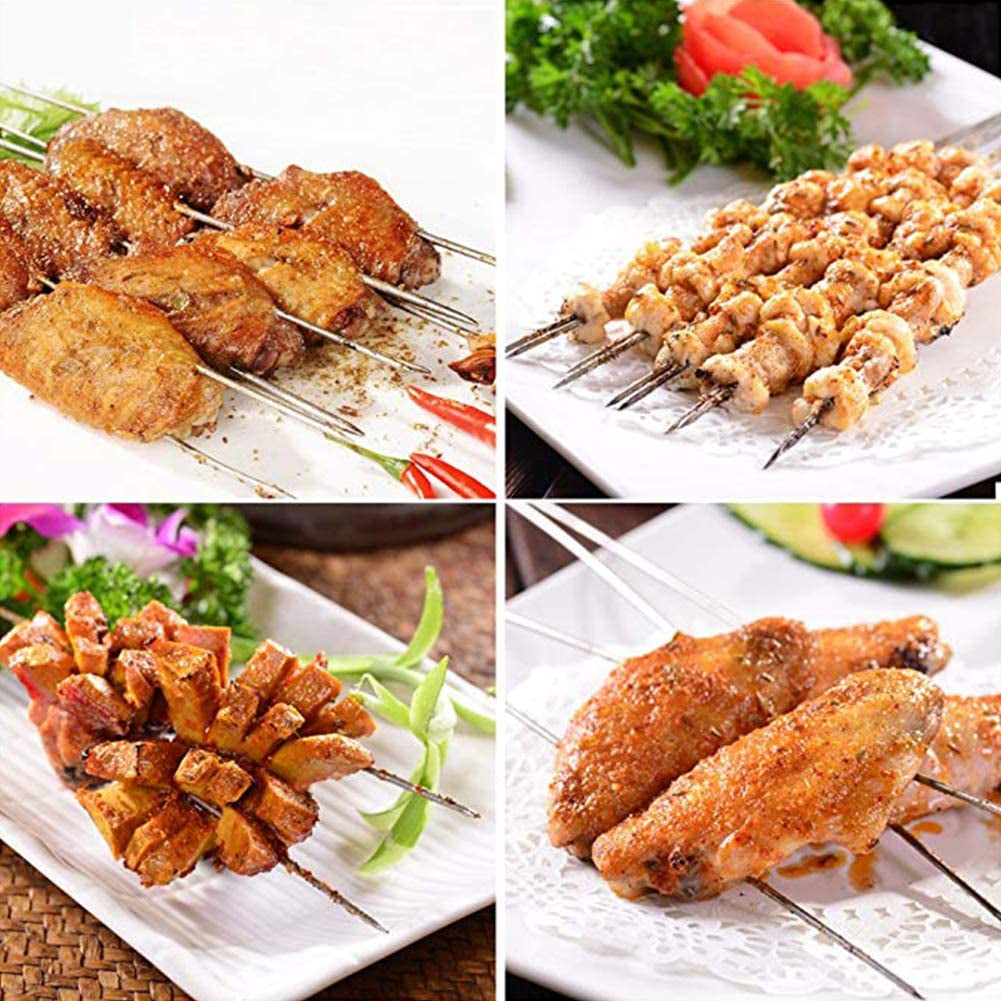 Bigotters Barbecue Skewers. 100PCS Skewers for Grilling Stainless Steel Skewers BBQ Needle Sticks Metal Skewers for Meat Shrimp Chicken Vegetable Outdoor Cooking - Image 6