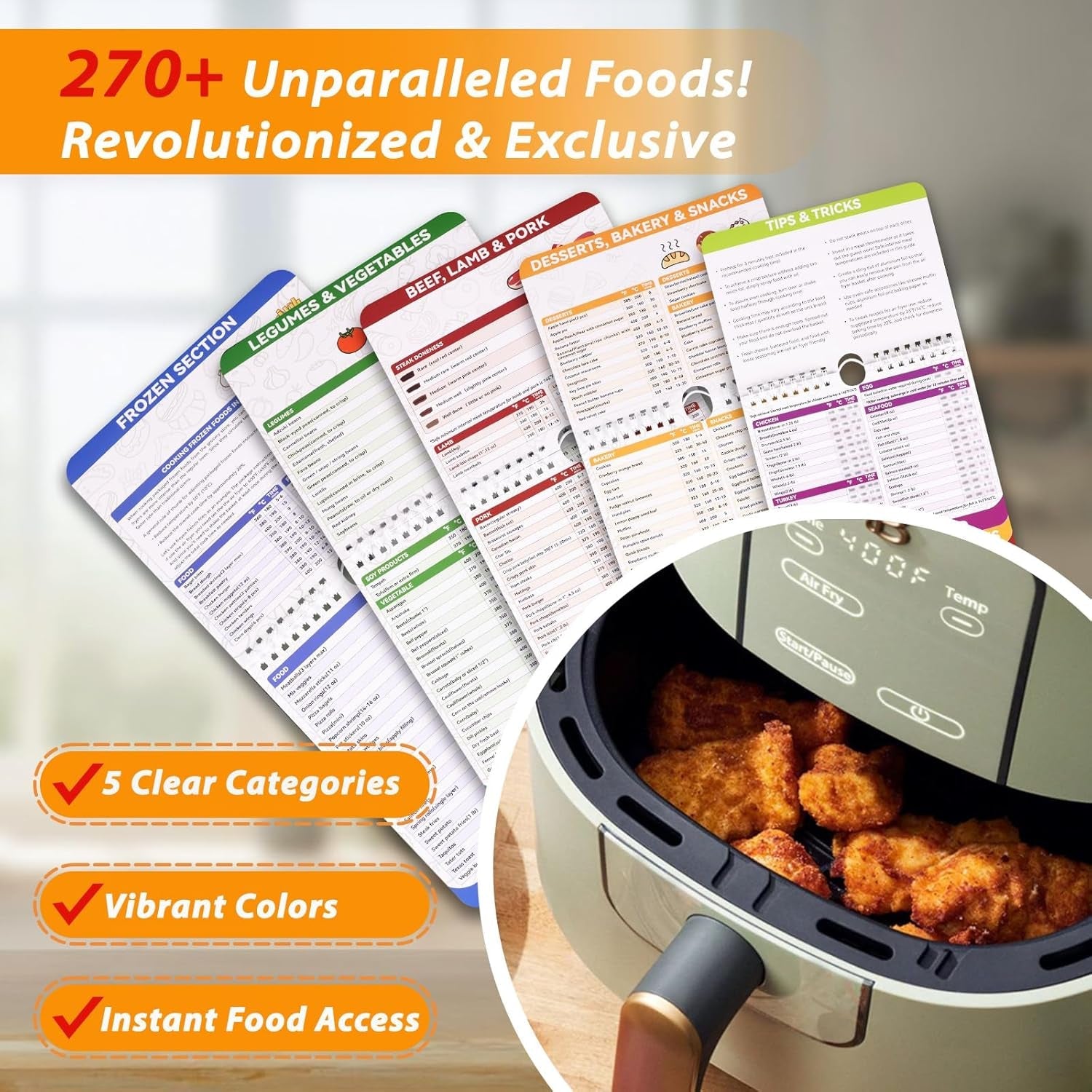 270+ Foods Air Fryer Cheat Sheet Magnets Cooking Guide Booklet. Air Fryer Cooking Guide Magnetic. Air Fryer Accessories for Fryer - Image 2