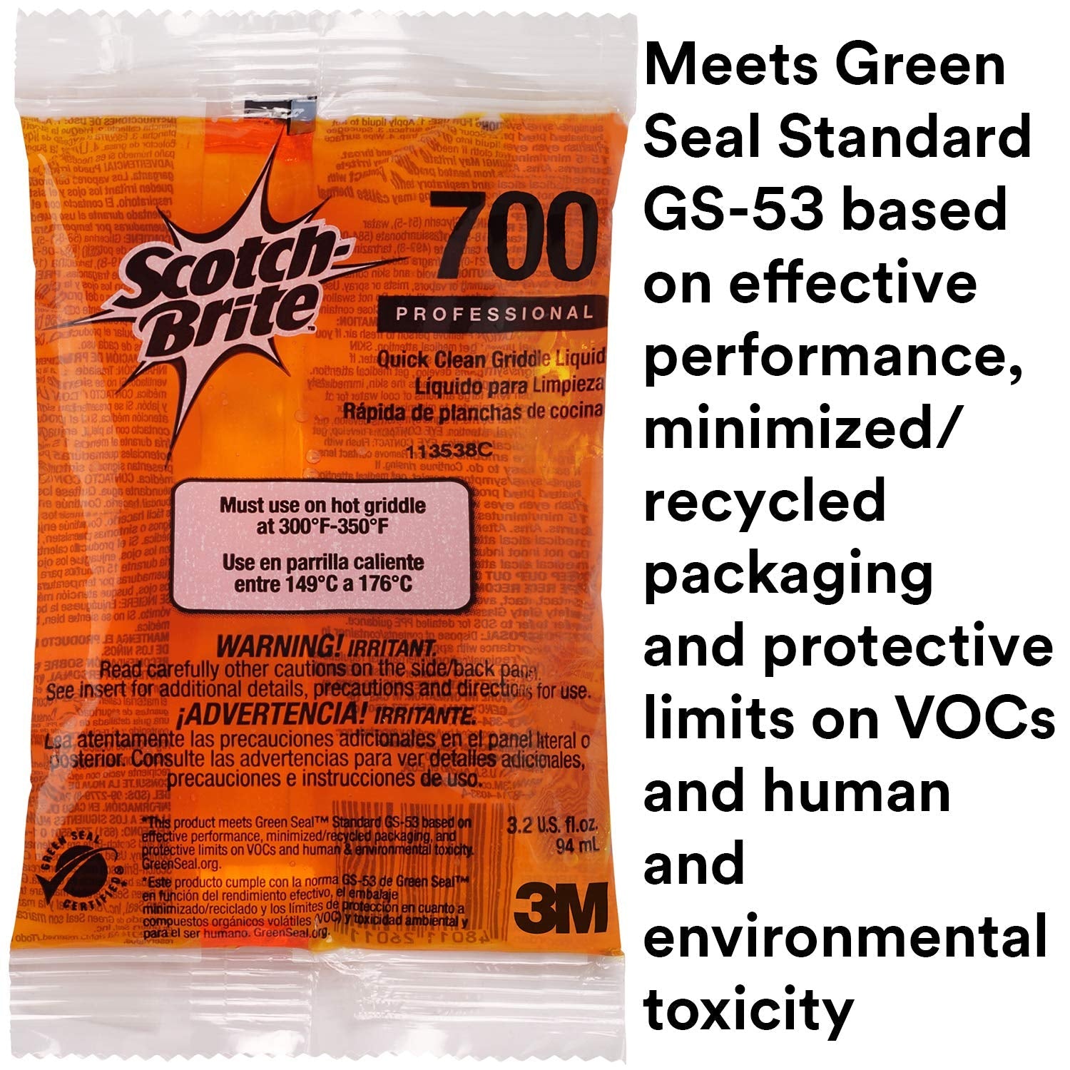 Scotch-Brite Griddle Cleaning. Quick Clean Liquid 700-40. 3.2 Oz Packet. 40/Pack. Heavy Duty. Cleans in 3-5 Minutes. for Baked on Food and Cooking Oils. Use on Hot or Cool Griddle - Image 5