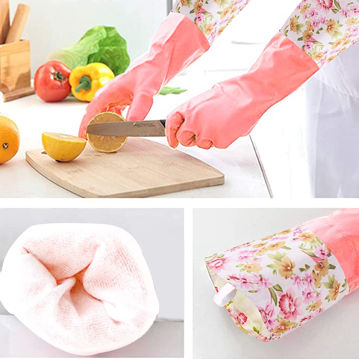 Dishwashing Cleaning Gloves. 2 Pair Reusable Household Cleaning Gloves Long Cuff and Flock Lining - Image 6