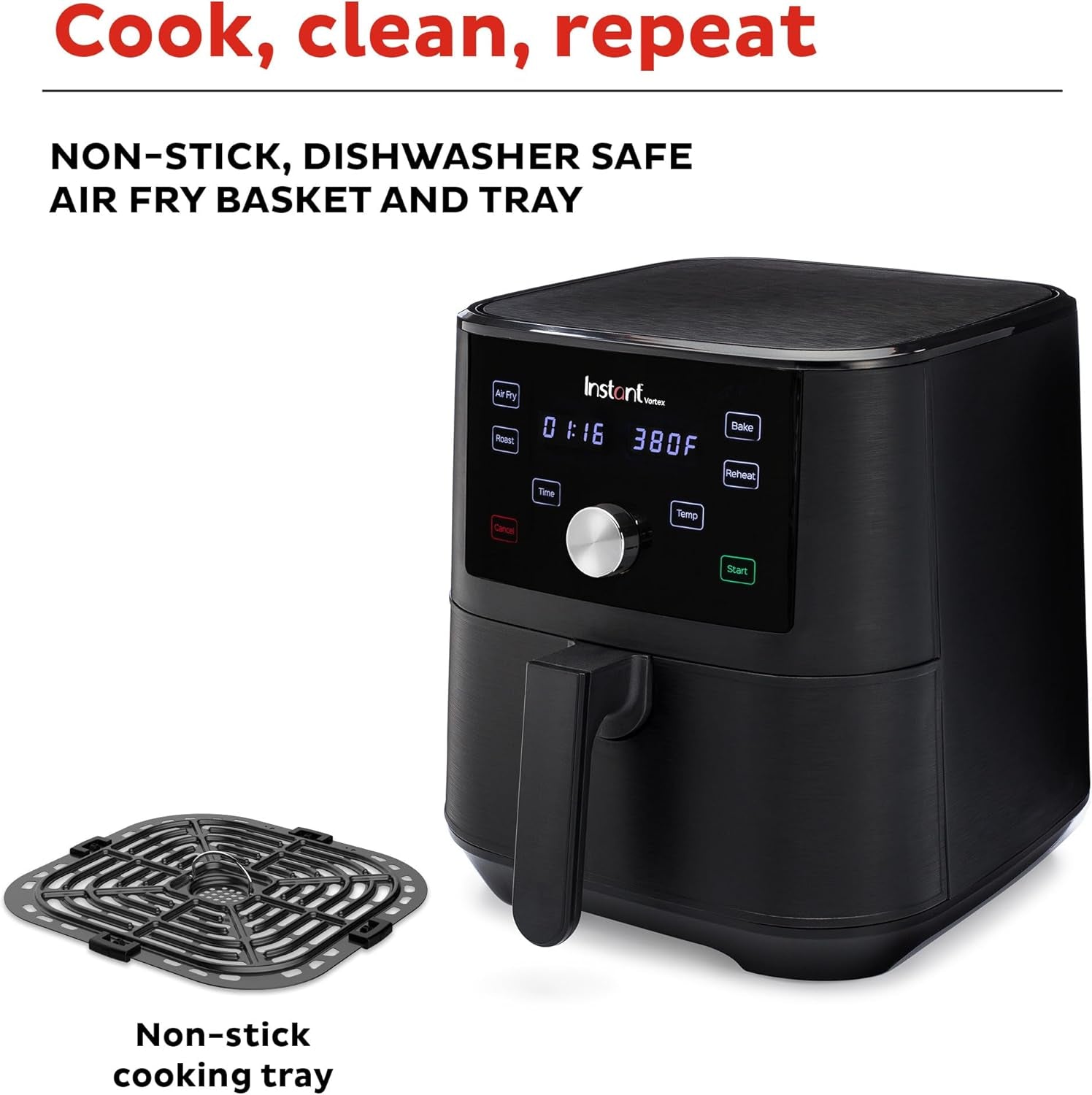 Instant Pot Vortex 6QT XL Air Fryer. 4-In-1 Functions That Crisps. Roasts. Reheats. Bakes for Quick Easy Meals. 100+ In-App Recipes. Is Dishwasher-Safe. from the Makers of Instant Pot. Black - Image 6
