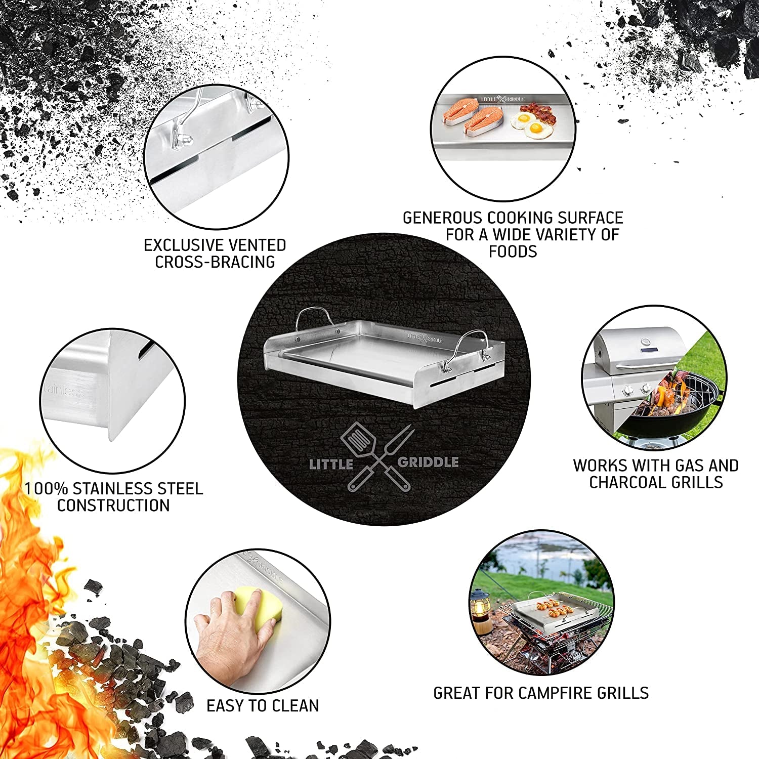 Griddle-Q GQ230 100% Stainless Steel Professional Quality Griddle with Even Heat Cross Bracing and Removable Handles for Charcoal/Gas Grills. Camping. Tailgating. Parties (25X16X6.5) - Image 6