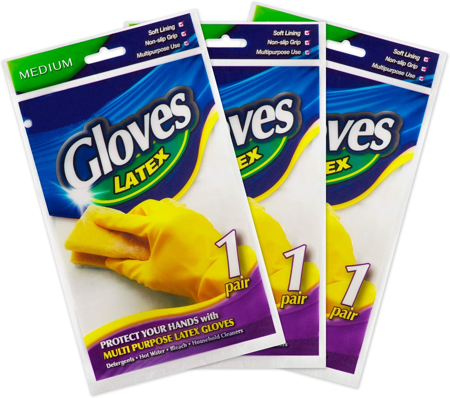 3 Pairs Yellow Cleaning Dish Gloves. Professional Natural Rubber Latex Gloves. Kitchen Dishwashing Gloves (3 Pairs) - Image 2