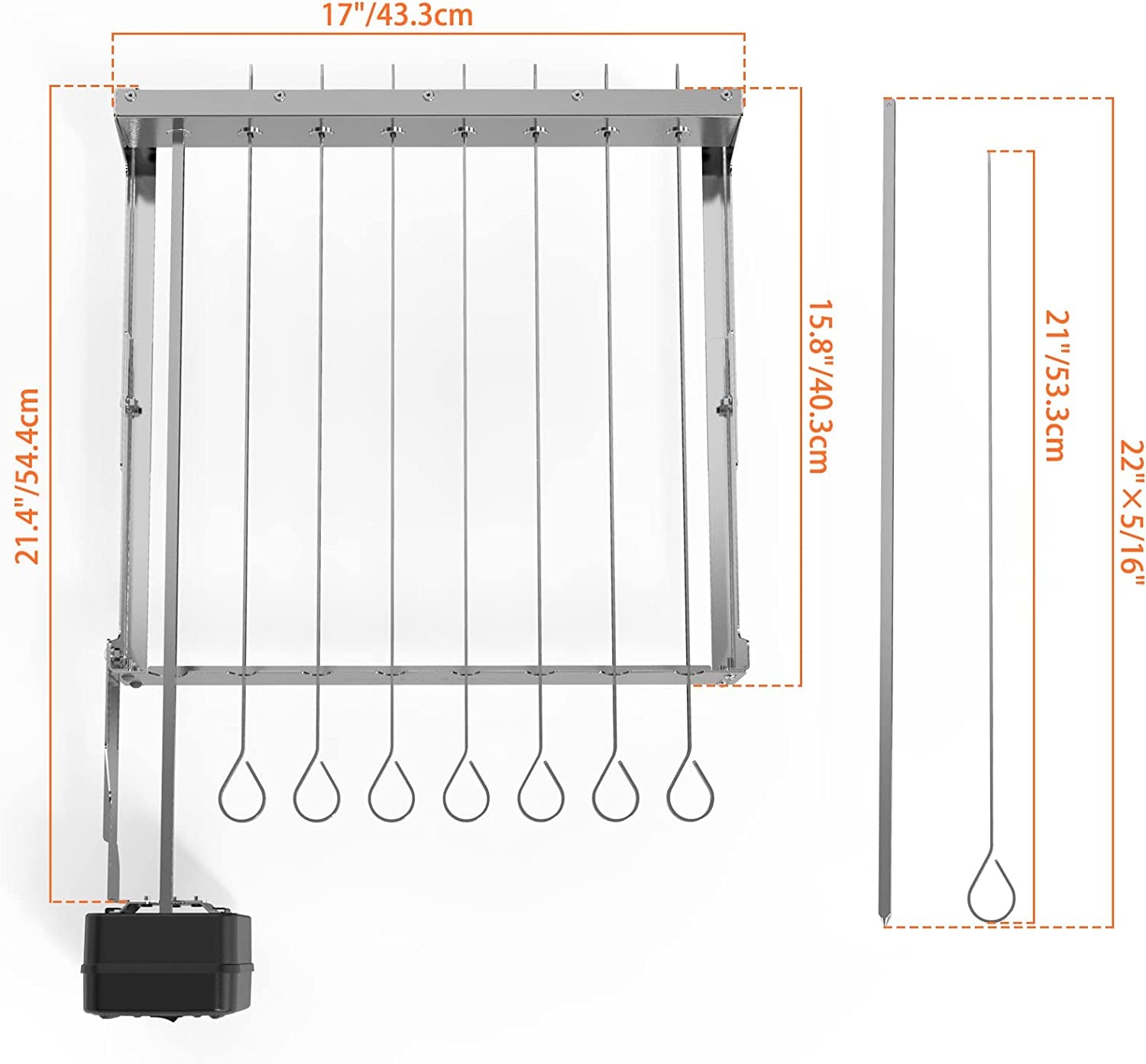 Only Fire Stainless Steel Electric Skewer Turner. Rotated Grilling Rack Shish Kabob Set with 7 Skewers and Dual-Purpose Rotisserie Motor - Image 3