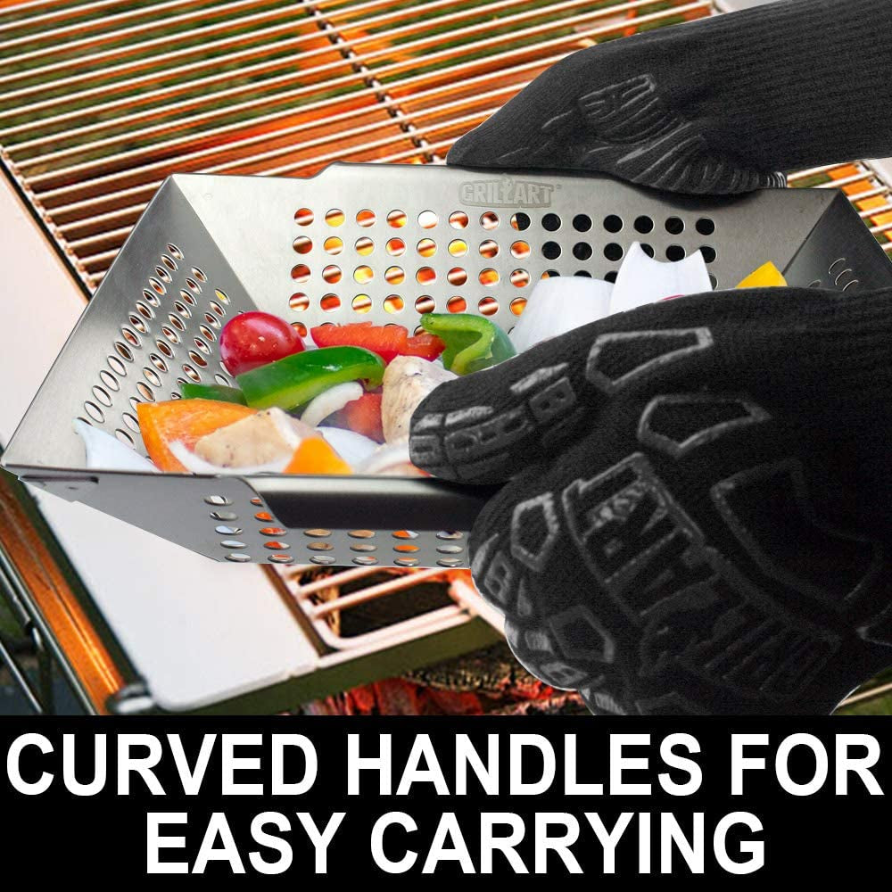 GRILLART Grill Basket Heavy Duty -Large Grill Baskets for Outdoor Grill Vegetables -Stainless Steel Veggie Grilling Basket/Pan - Lasting Grill Vegetable Basket BBQ Grill Accessories. Gifts for Dad Men - Image 6