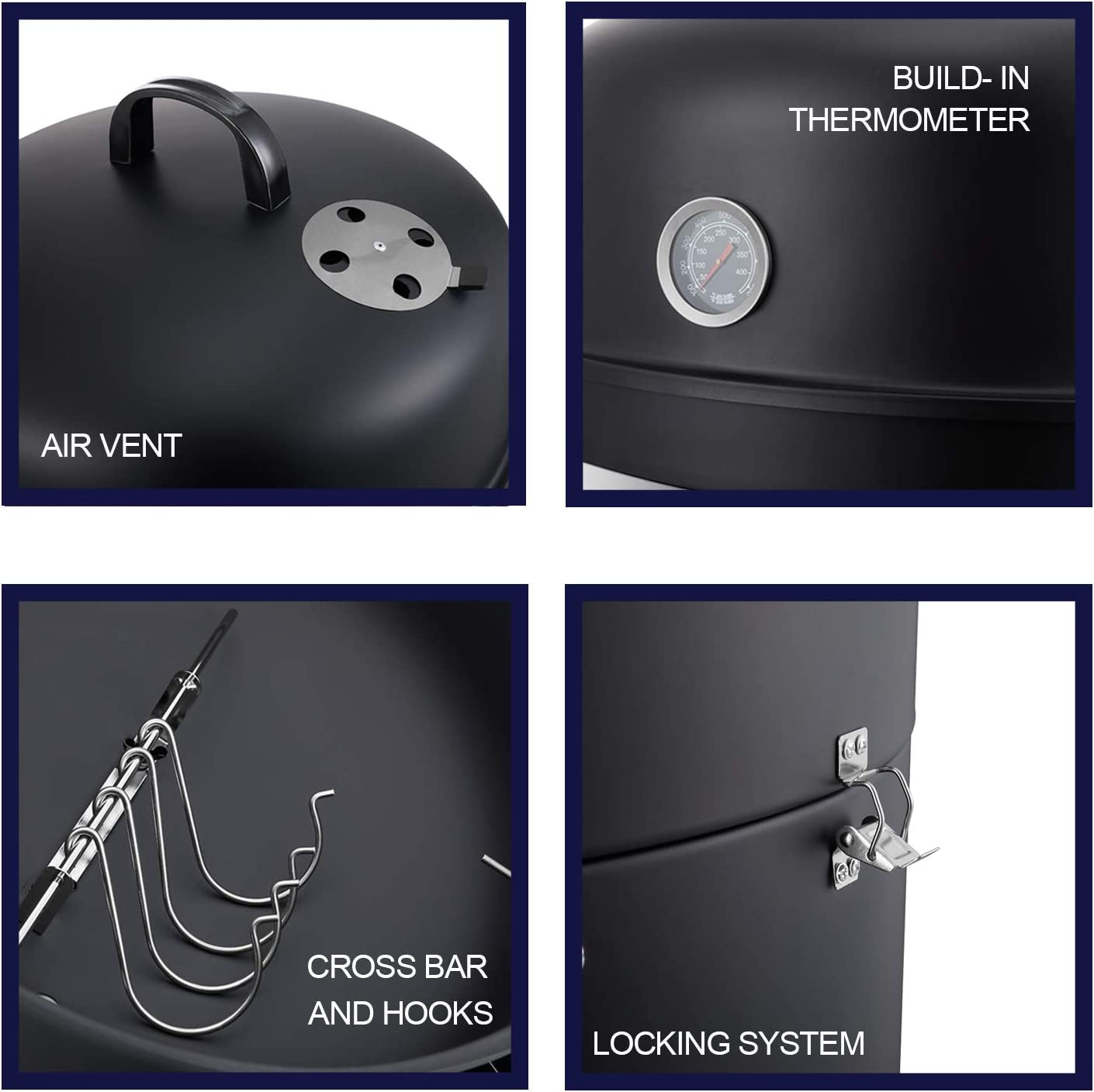 Realcook Vertical 17 Inch Steel Charcoal Smoker. Heavy Duty round BBQ Grill for Outdoor Cooking. Black - Image 9