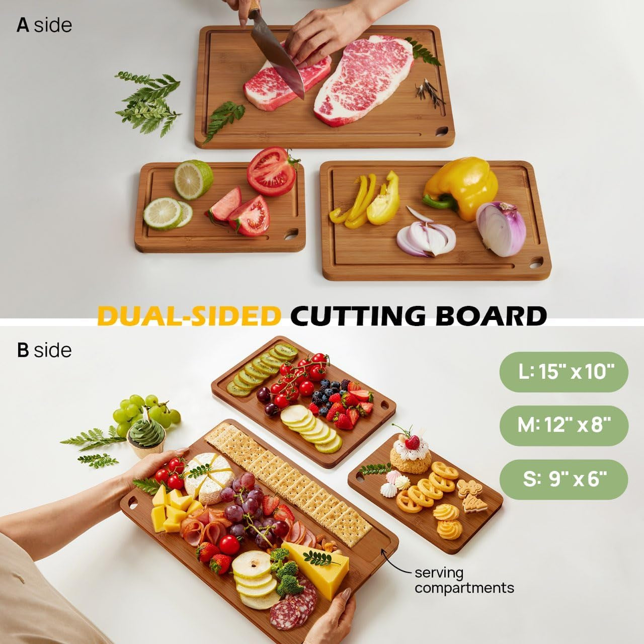 Bamboo Cutting Board. Durable Wood Cutting Boards for Kitchen with Deep Juice Grooves & Built-In Handles. Ideal Charcuterie & Chopping for Meat. Vegetables and Fruits Ideas Kitchen Gift for Home Cooks - Image 7