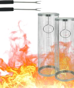 2 Pack BBQ Rolling Basket – Rolling Grilling Baskets for Outdoor Grilling - Stainless Steel BBQ Grill Basket - BBQ Accessories for Outdoor BBQ Grill