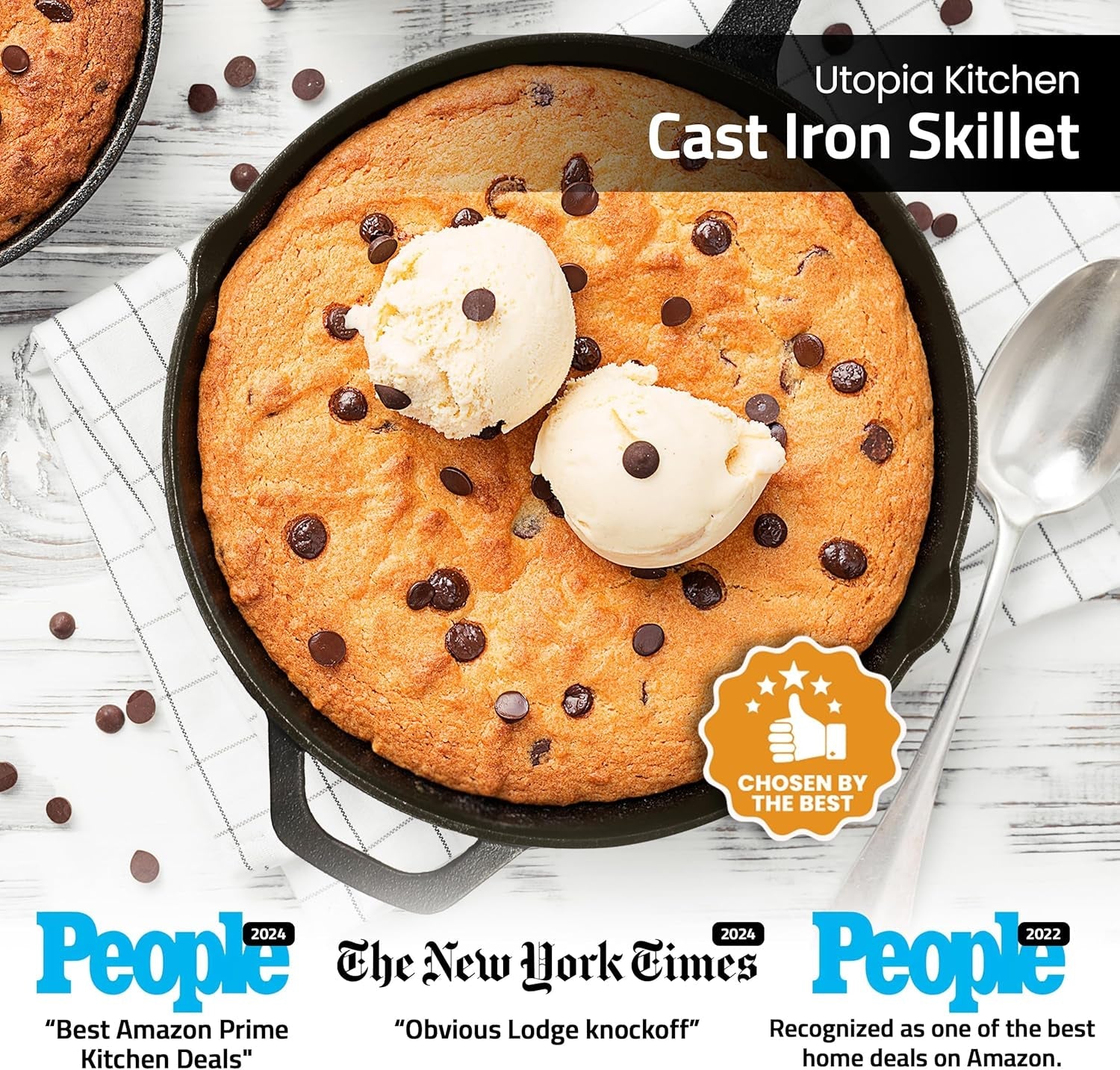 Utopia Kitchen Cast Iron Frying Pan 12 Inch. Cast Iron Chefs Pan. Pre Seasoned Skillet. Safe Grill Cookware for Indoor & Outdoor Use. Black - Image 2