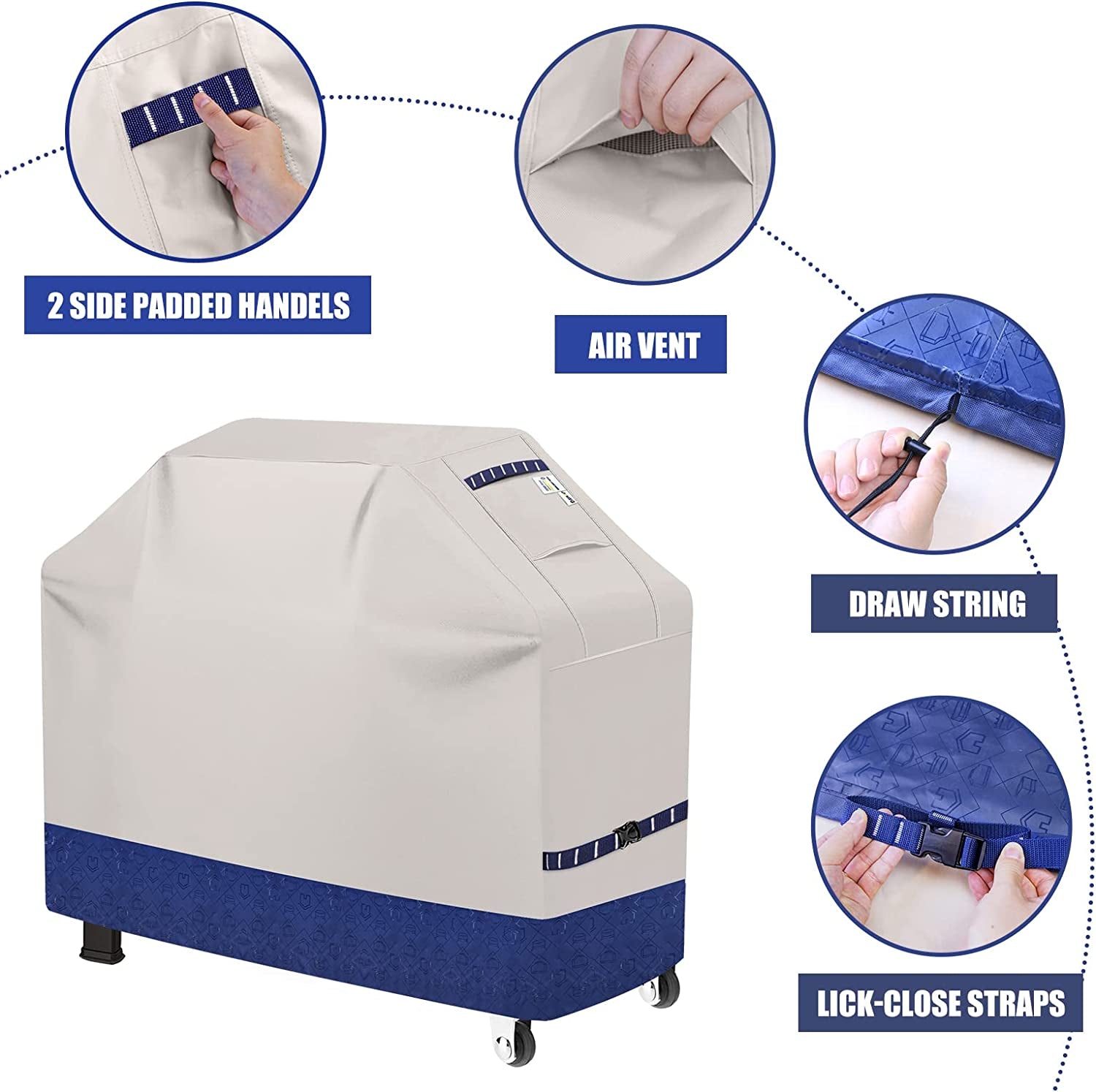 Grill Cover BBQ Grill Cover 600D Waterproof Heavy Duty Gas Grill Cover. UV & Dust & Rip-Proof. Barbecue Grill Covers for Weber. Brinkmann. Char Broil Grills (64 L X 26 W X 48 H Fog/Navy) - Image 4