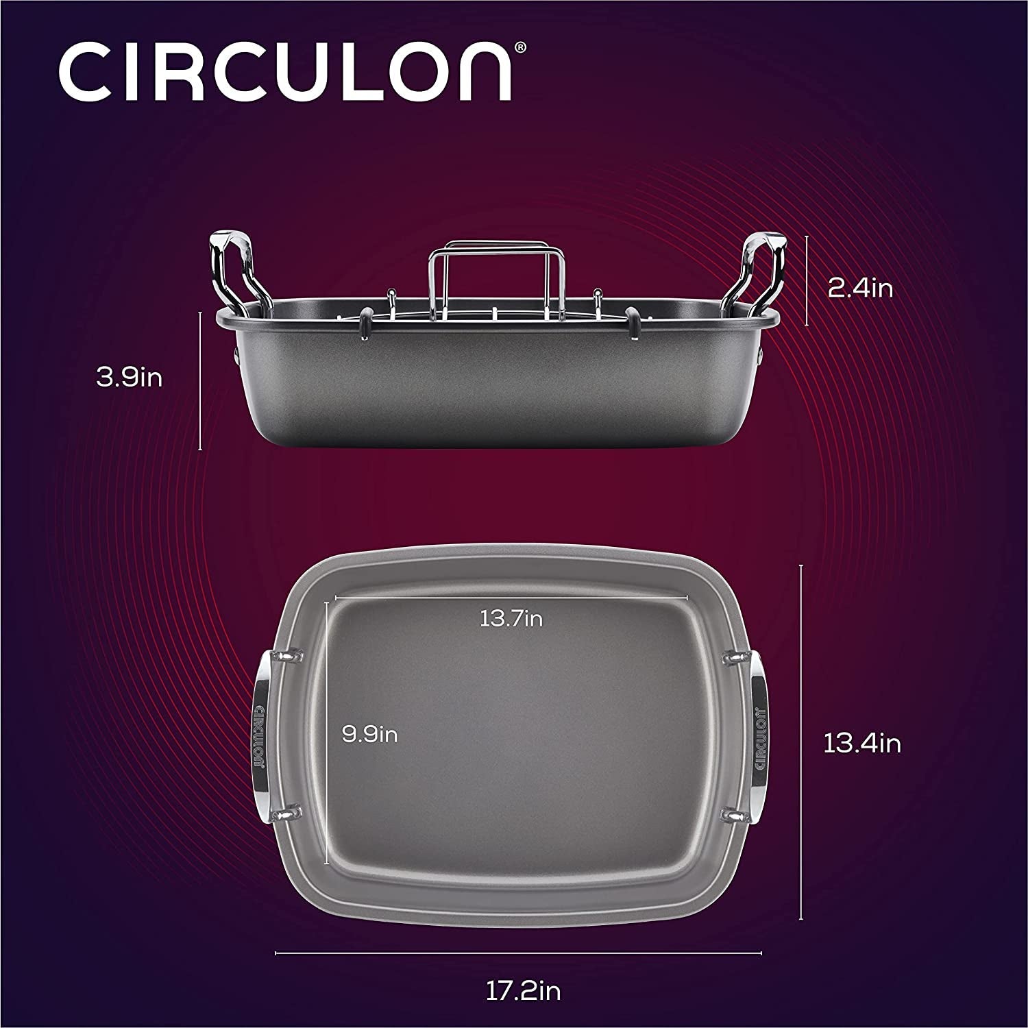 Circulon Nonstick Roasting Pan / Roaster with Rack - 17 Inch X 13 Inch. Gray - Image 2