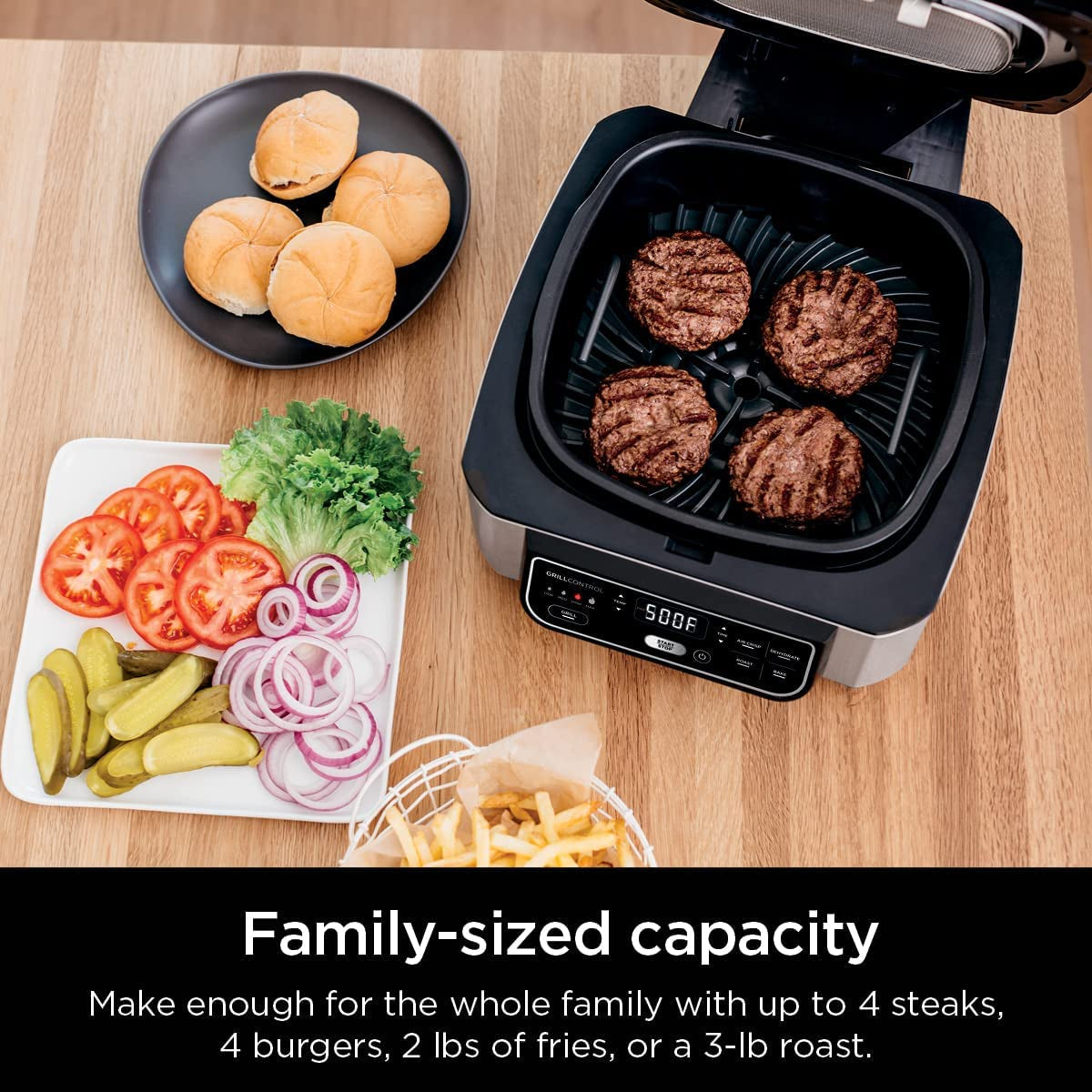 AG301 Foodi 5-In-1 Indoor Electric Grill with Air Fry. Roast. Bake & Dehydrate - Programmable. Black/Silver - Image 3