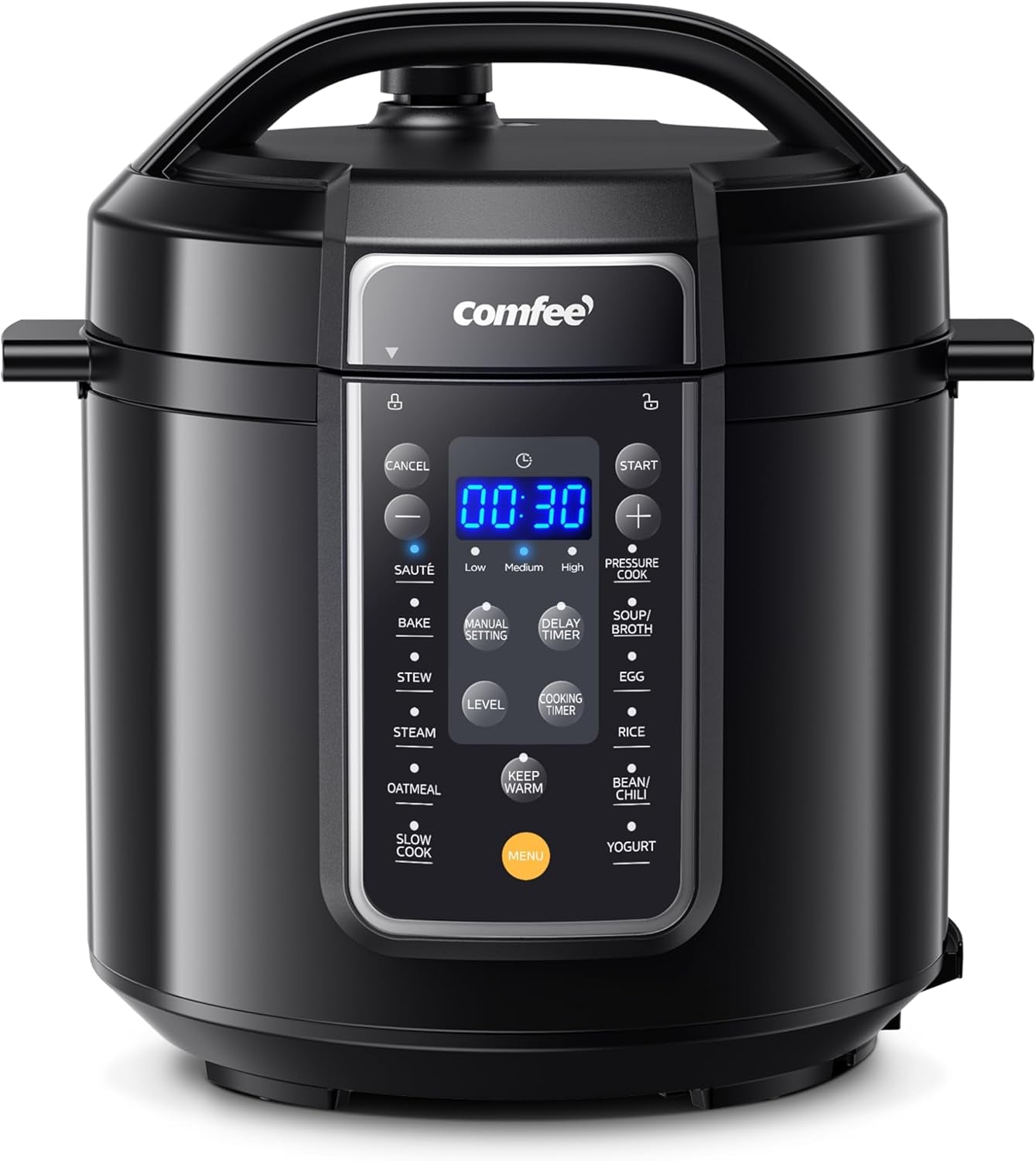 COMFEE' 9-In-1 Electric Pressure Cooker. 14 Presets Instant Multi Cooker Olla De Presion Non-Stick Pot Yogurt Maker Rice Cooker Slow Cooker Sauté Steamer 6 Quarts Black