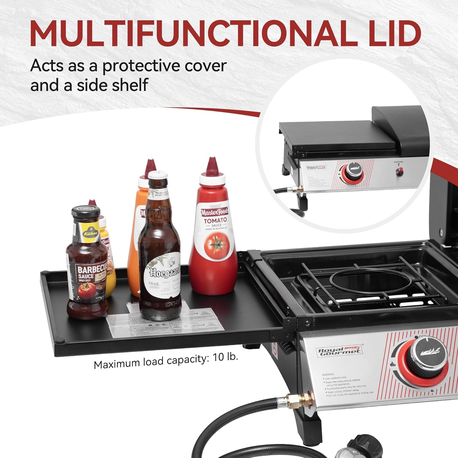 Royal Gourmet PD1305H 3-Burner Propane Gas Grill and Griddle Combo with Lid. 3-In-1 Grill Griddle Combo with 29.000 Btus Output for Outdoor Cooking. 364 Sq. In. Cooking Area. Silver & Black - Image 4