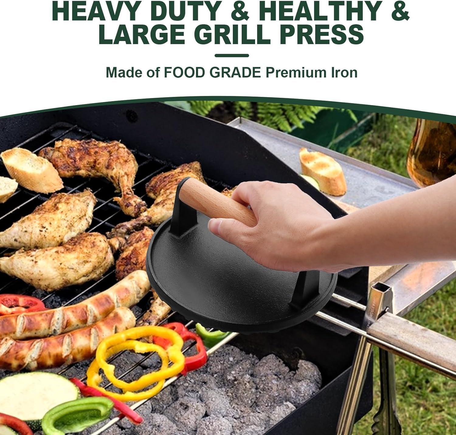 CEKEE 2PCS Burger Press. 7 round & 8.2X 4.3 Rectangle. Heavy-Duty Cast Iron Grill Press with Wood Handle. Smash Burger Press Perfects for Blackstone Griddle. Flat Tops. Grills & Camp Chef - Image 2