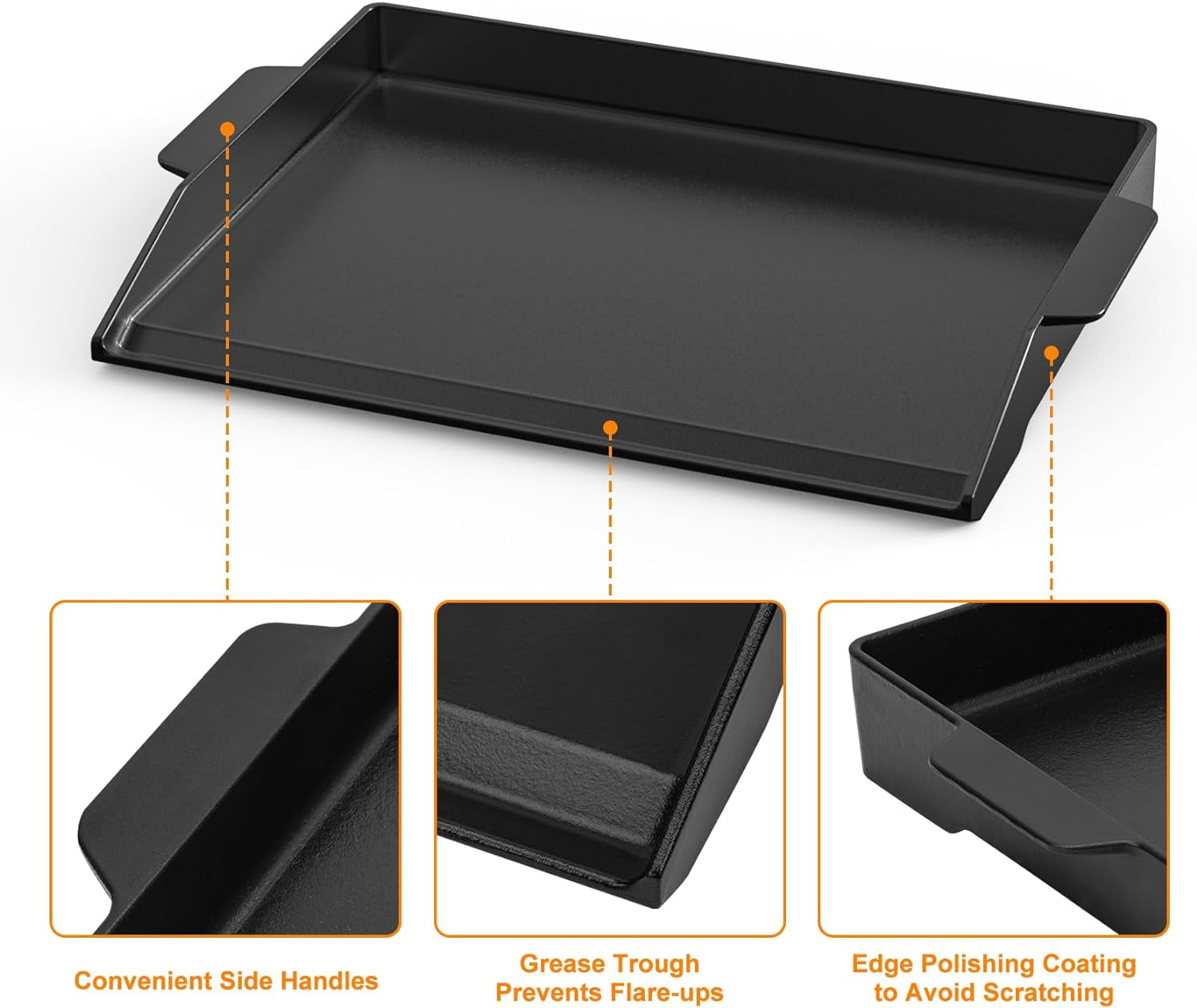 Universal Cast Iron Cooking Griddle. Nonstick Coating Griddle Flat Top Grill Plate with Extra High Sidewalls for All Gas Grills and 4 Burner Range Oven. 23 X 16 - Image 3