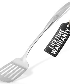 Zulay Kitchen Heavy Duty Stainless Steel Metal Spatula - 14.8 Stainless Steel Spatula for Cooking - Spatula Stainless Steel for Frying - Ergonomic Easy Grip Handle - Slotted Turner Grill Spatula
