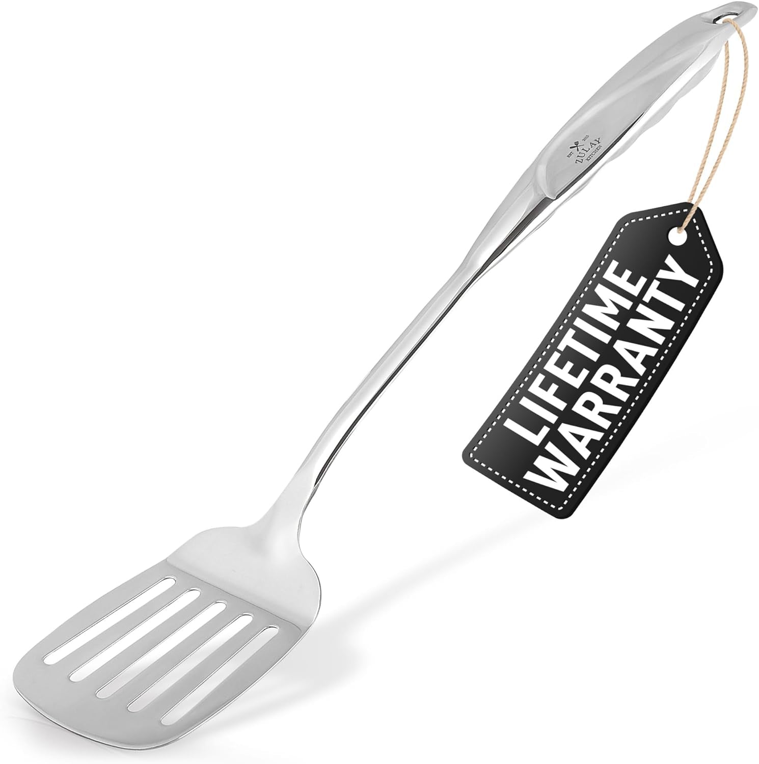 Zulay Kitchen Heavy Duty Stainless Steel Metal Spatula - 14.8 Stainless Steel Spatula for Cooking - Spatula Stainless Steel for Frying - Ergonomic Easy Grip Handle - Slotted Turner Grill Spatula