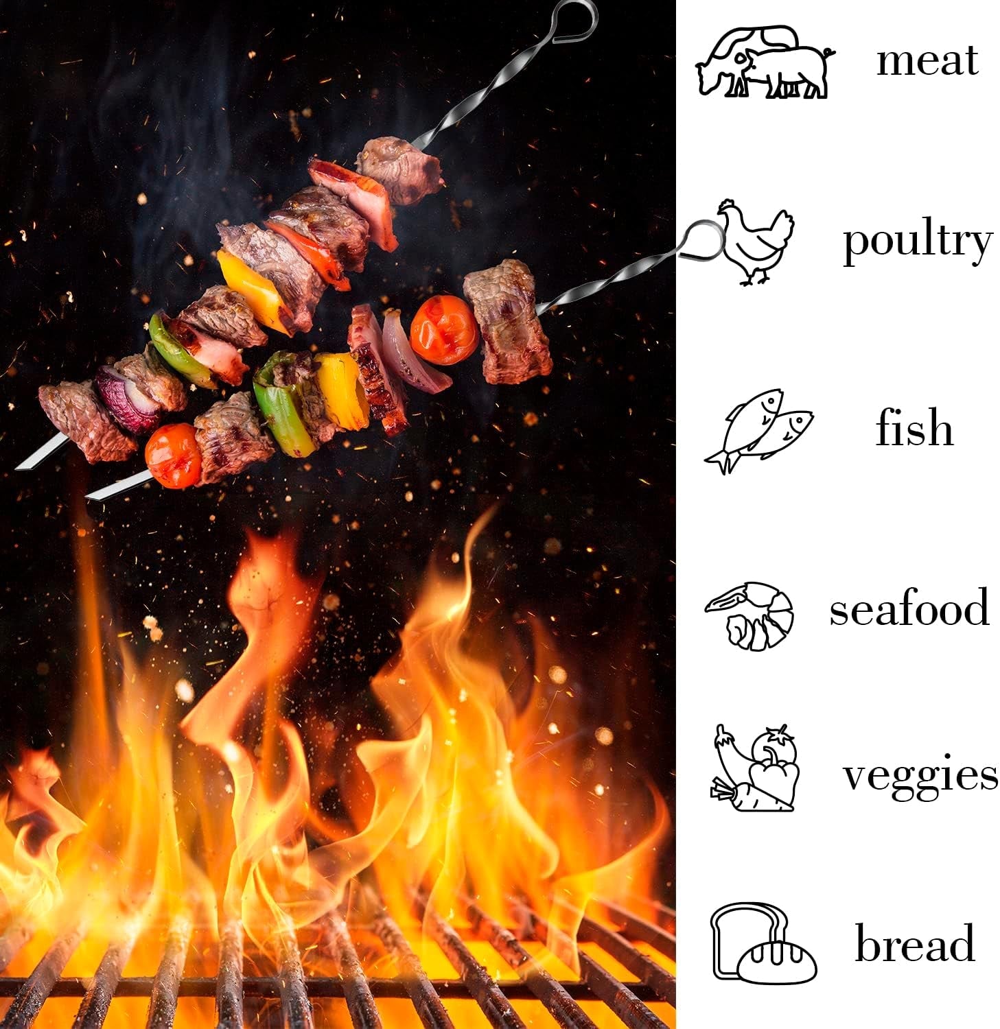 Skewers for Grilling - 12 Pcs Set - 17 Inch Skewers for Kabobs Shashlik - BBQ Skewers Stainless Steel - Shish Kabob Grill Skewers Ideal Kabob Skewer for Meat Shrimp Chicken Vegetable - Image 5