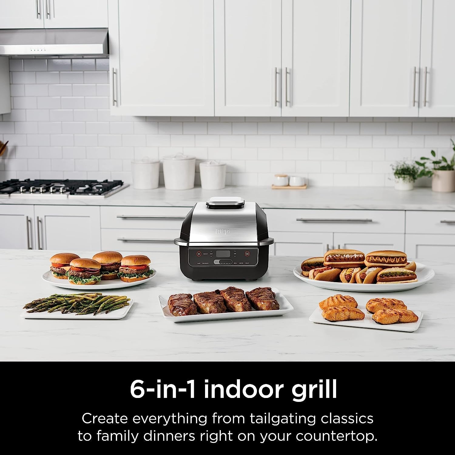 EG201 Foodi 6-In-1 Indoor Grill with Air Fry. Roast. Bake. Broil. & Dehydrate. 2Nd Generation. Dishwasher Safe. Black/Silver - Image 2