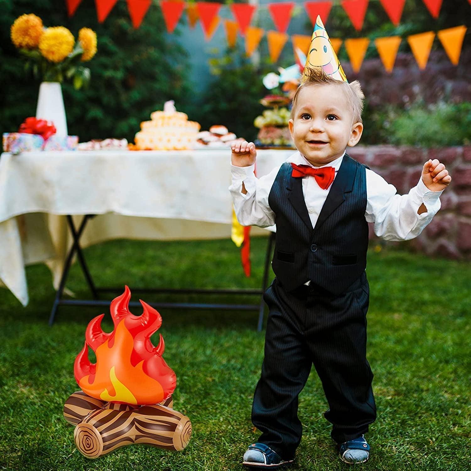 Inflatable Fake Campfire Camping Props Bonfire Party Decor Campfire Party Decorations Artificial Flame Campfire for Indoor Camping Overnight and Scene Setting (3 Pieces) - Image 2