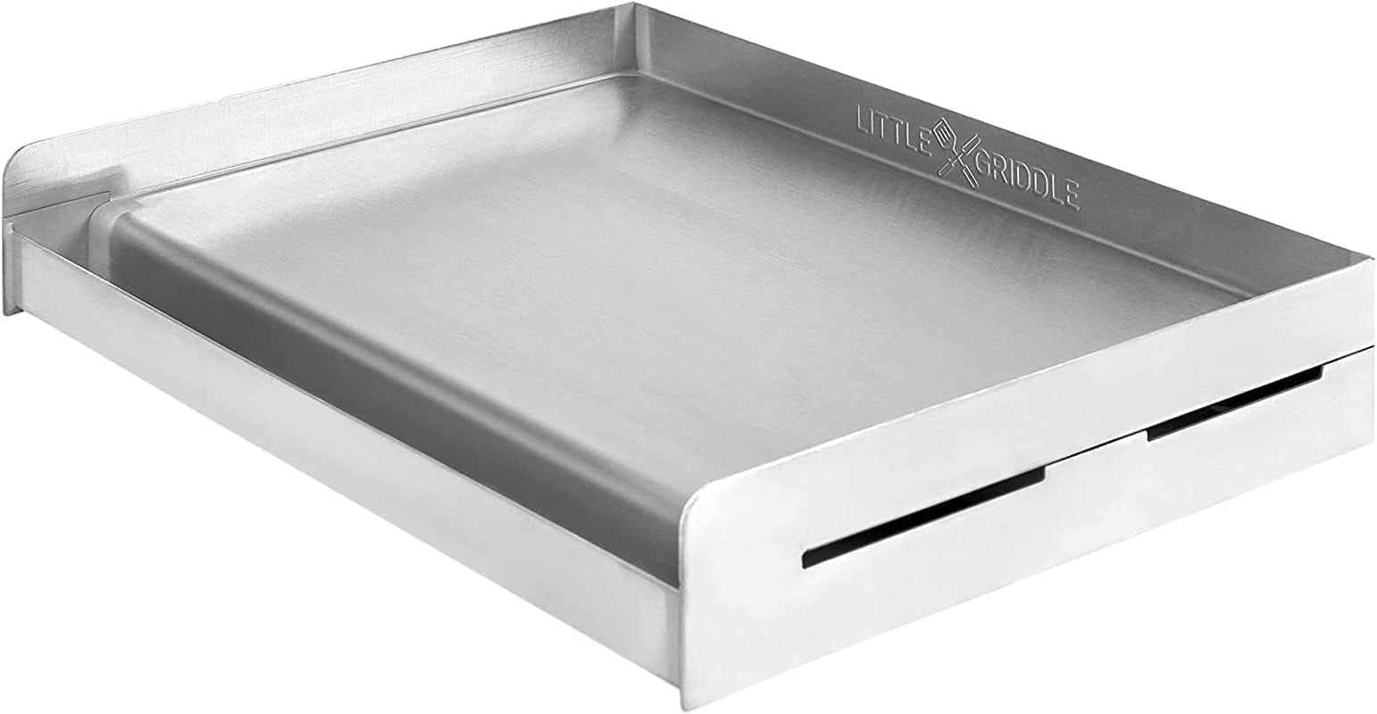 Sizzle-Q SQ180 100% Stainless Steel Universal Griddle with Even Heating Cross Bracing for Charcoal/Gas Grills. Camping. Tailgating. and Parties (18X13X3)