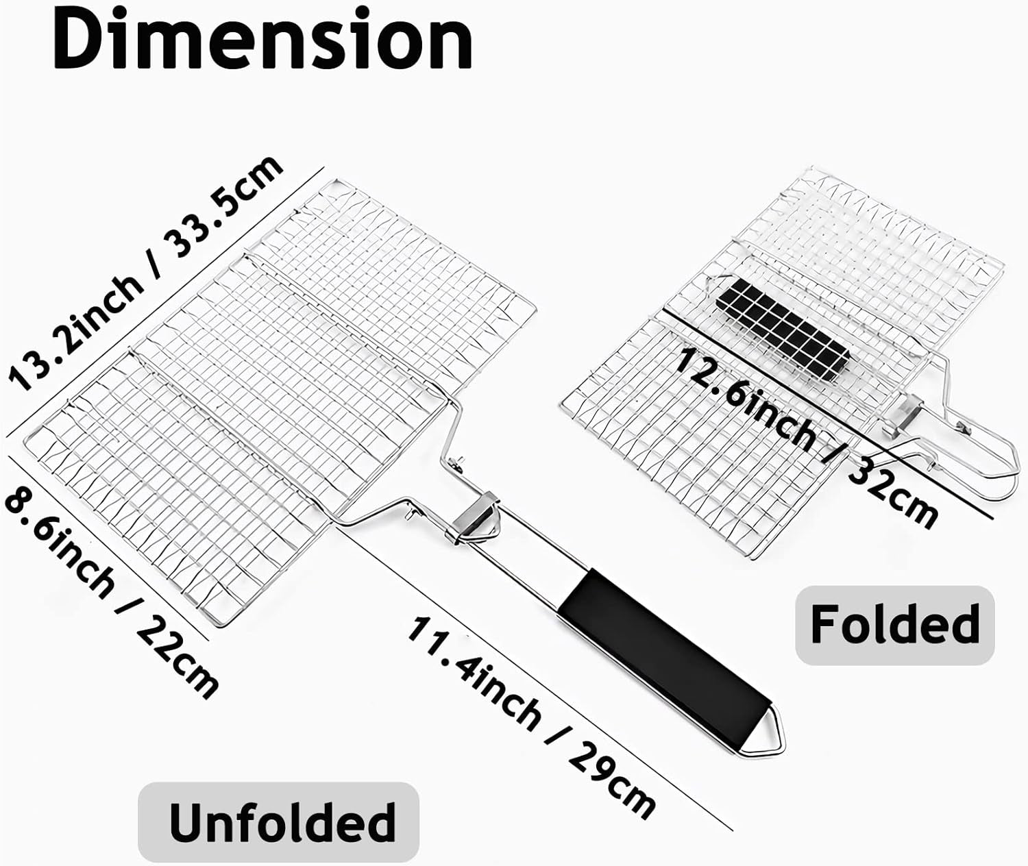 Grill Basket. Stainless Steel Barbecue Basket with Foldable Handle. Portable Outdoor/Camping Grilling Accessories. Grill Vegetable Basket for Garden. Outdoor. Camping - Image 2