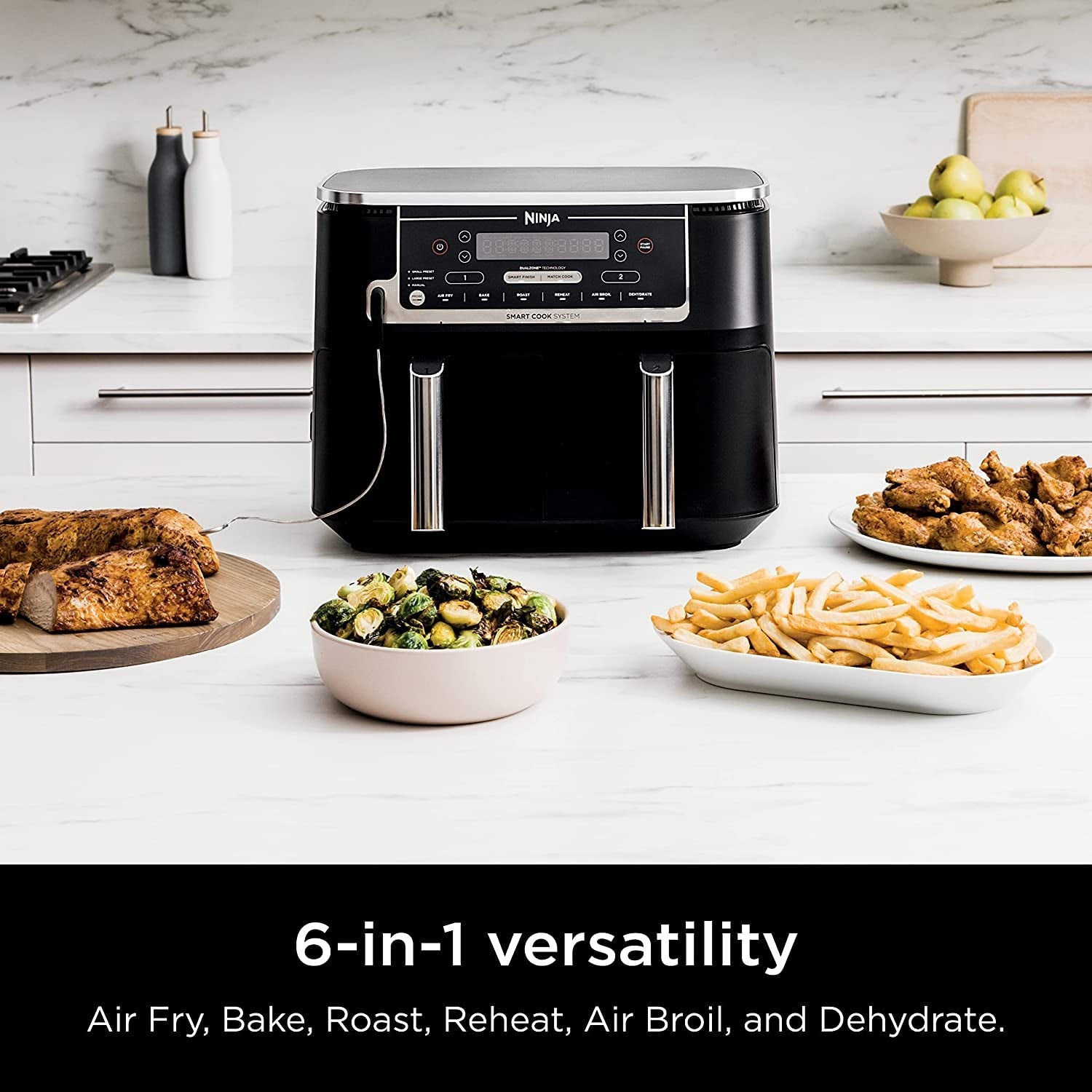 DZ550 Foodi 10 Quart 6-In-1 Dualzone Smart XL Air Fryer with 2 Independent Baskets. Thermometer for Perfect Doneness. Match Cook & Smart Finish to Roast. Dehydrate & More. Grey - Image 2