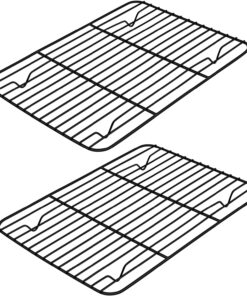 Small Baking Wire Rack Set of 2. E-Far Non-Stick Rack for Toaster Oven Cooking Roasting Broiling Grilling Meat Bacon. 8.7 X 6.2 Metal Bakeable Cooling Rack for Cookie Cake - Easy to Clean