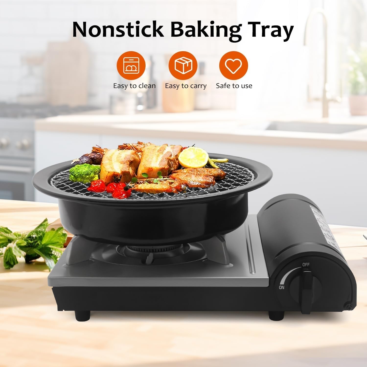 Korean Cookware Aburi Stove Top Grill Pan. Black. Korean BBQ Grill Plate Complete with a Built-In Water Pan Free 304 Stainless Steel Barbecue Tongs (Japan Import) - Image 5