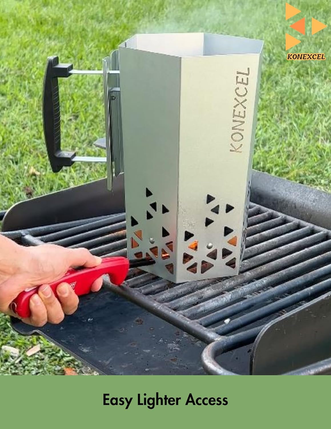 Heavy Duty Charcoal Chimney Starter. XXL Size. BBQ Chimney Starter for Charcoal Grill and Barbecues. Sturdy and Easy to Use BBQ Grill Tool for Rapid Fire Starter. Fire Starter Set (Steel) - Image 3