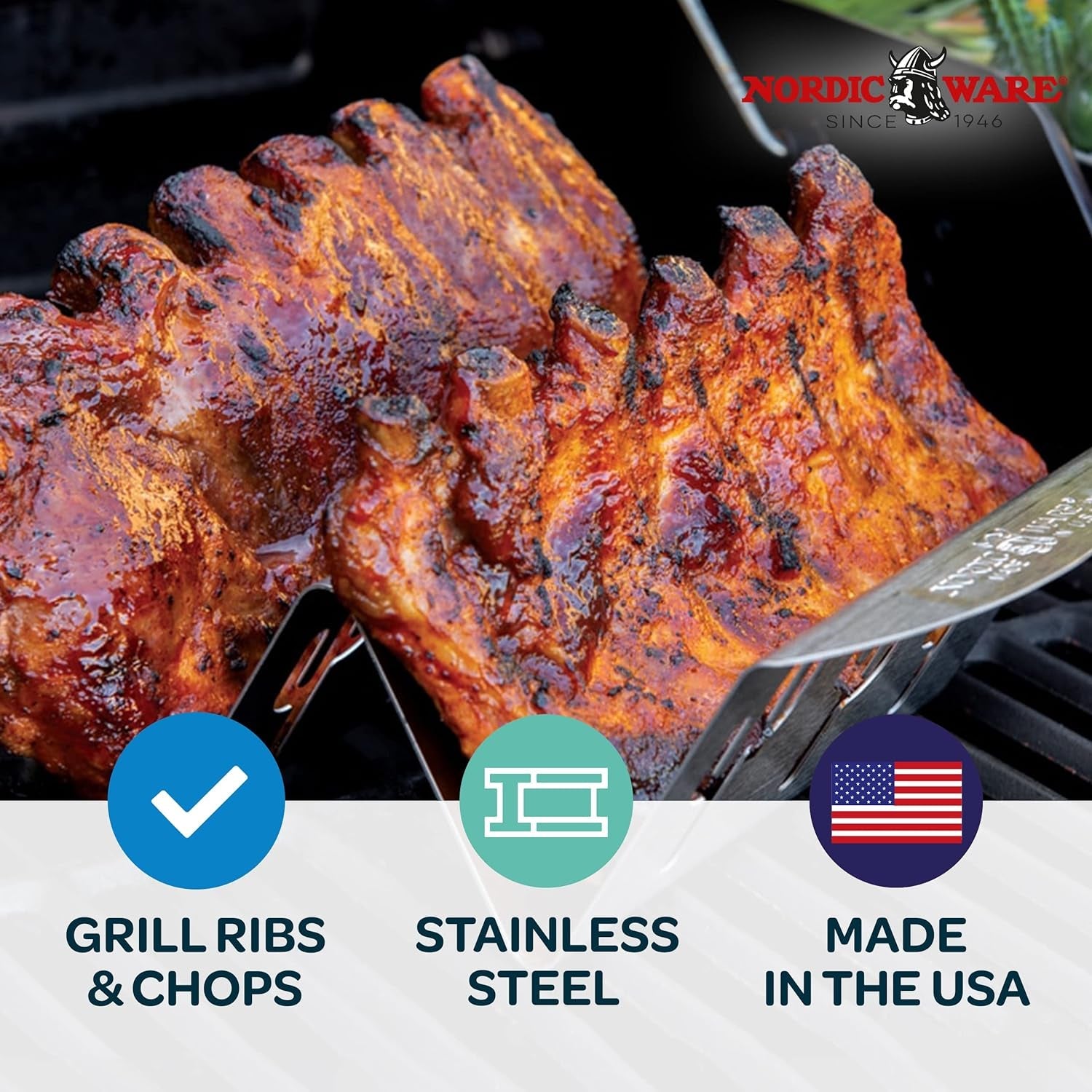 Nordic Ware 365 Indoor/Outdoor Stainless Steel Taco/Rib Grilling Rack. 8.5-Inch - Image 3