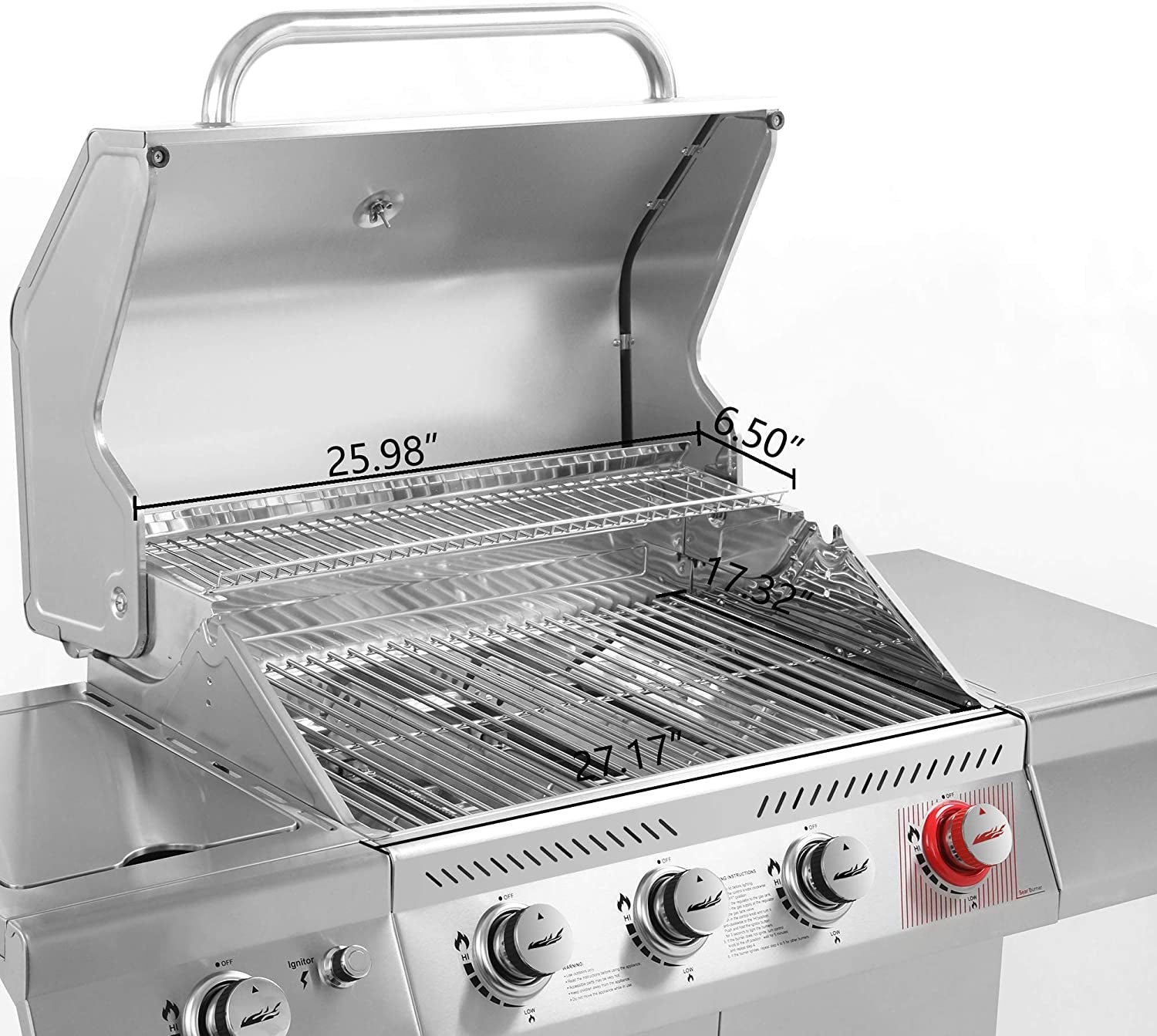 GA4402S Stainless Steel 4-Burner BBQ Propane Gas Grill. 54000 BTU Cabinet Style Gas Grill with Sear Burner and Side Burner Perfect Patio Garden Picnic Backyard Party Silver - Image 9