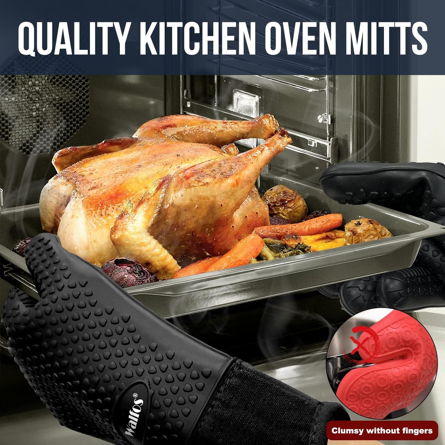 Walfos Silicone Grill and Cooking Gloves plus Pork Shredder Claws plus Silicone Basting Brush - Heat Resistant and Non-Slip. Safe Cooking and Grilling for Indoor & Outdoor. Superior Value Premium Set - Image 5