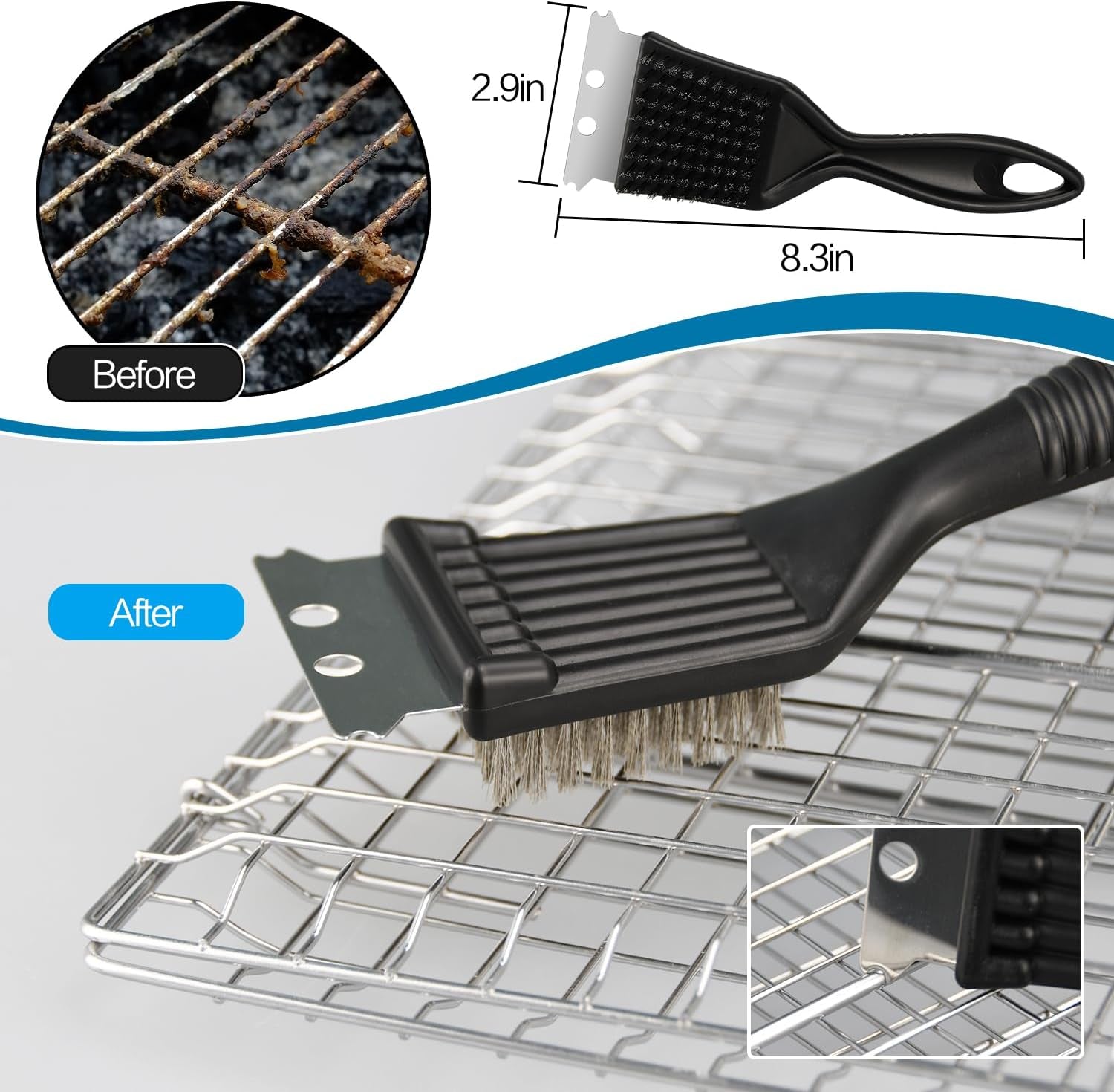 Grill Basket. Large Folding Grilling Basket with Grill Cleaning Brush. Stainless Steel Grill Basket. for Chicken. Meat. Steak. Chops(1Pcs Large Grill Basket + 1Pcs Brush) - Image 3