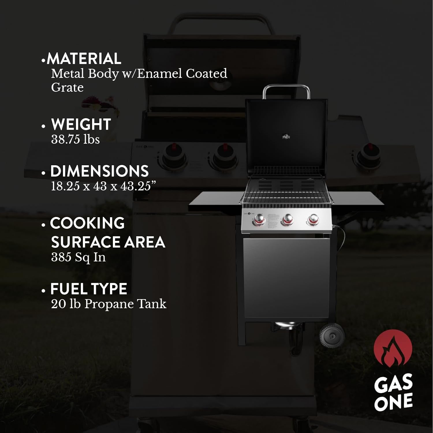 Gasone GP-1030S One 3 Burner Stainless Steel– Outdoor Cabinet Style with Wheels-High-Temperature Paint Coating Gas BBQ Grill – Elegant and Luxurious Design. Black - Image 3